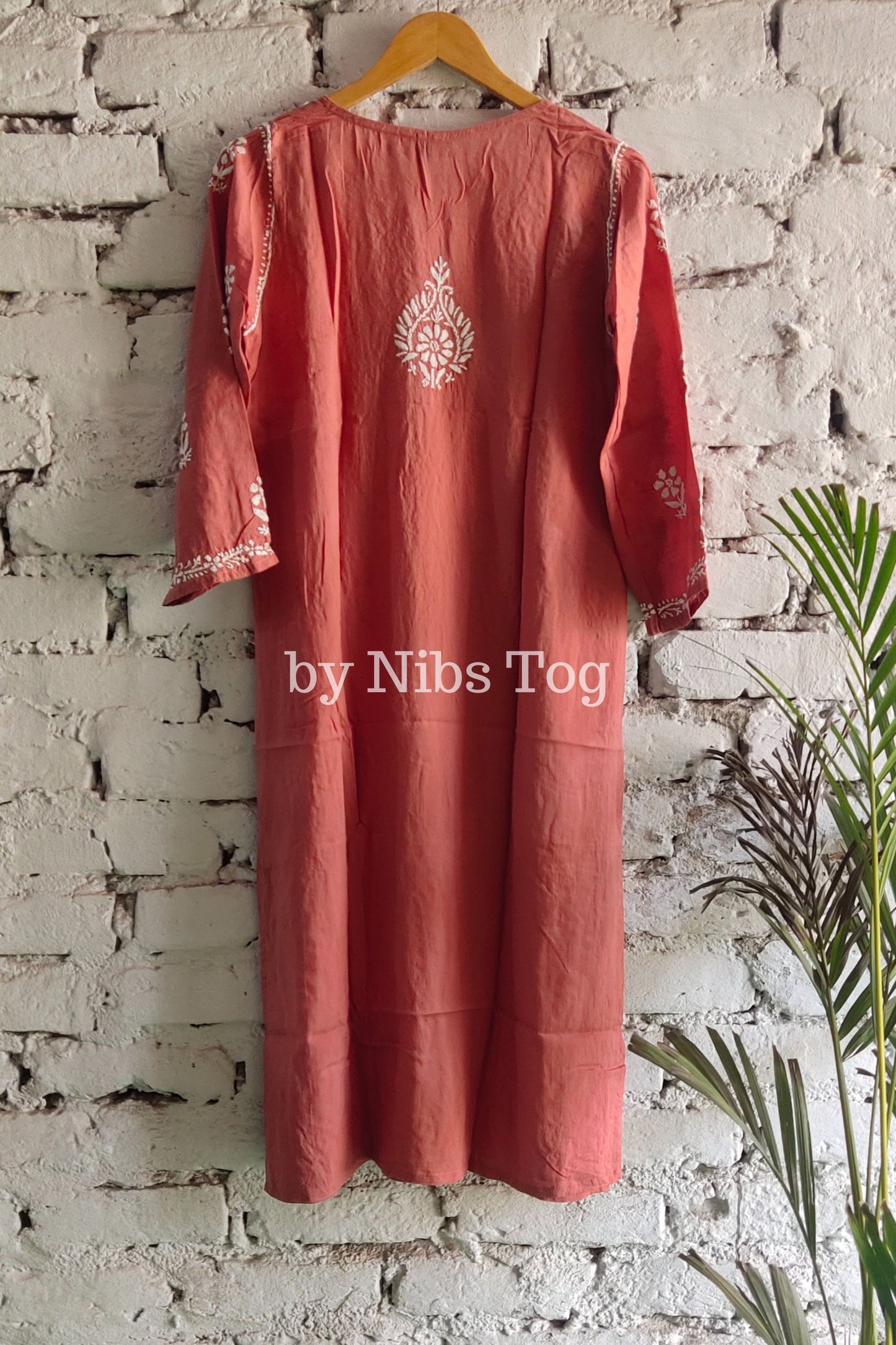 Nude Rust Women's Straight Modal Cotton Chikankari Kurta