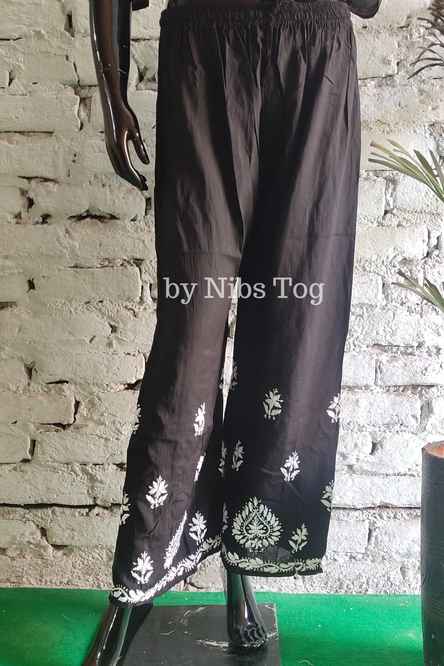 Black Modal Cotton Chikankari Kurta Palazzo Set for Women
