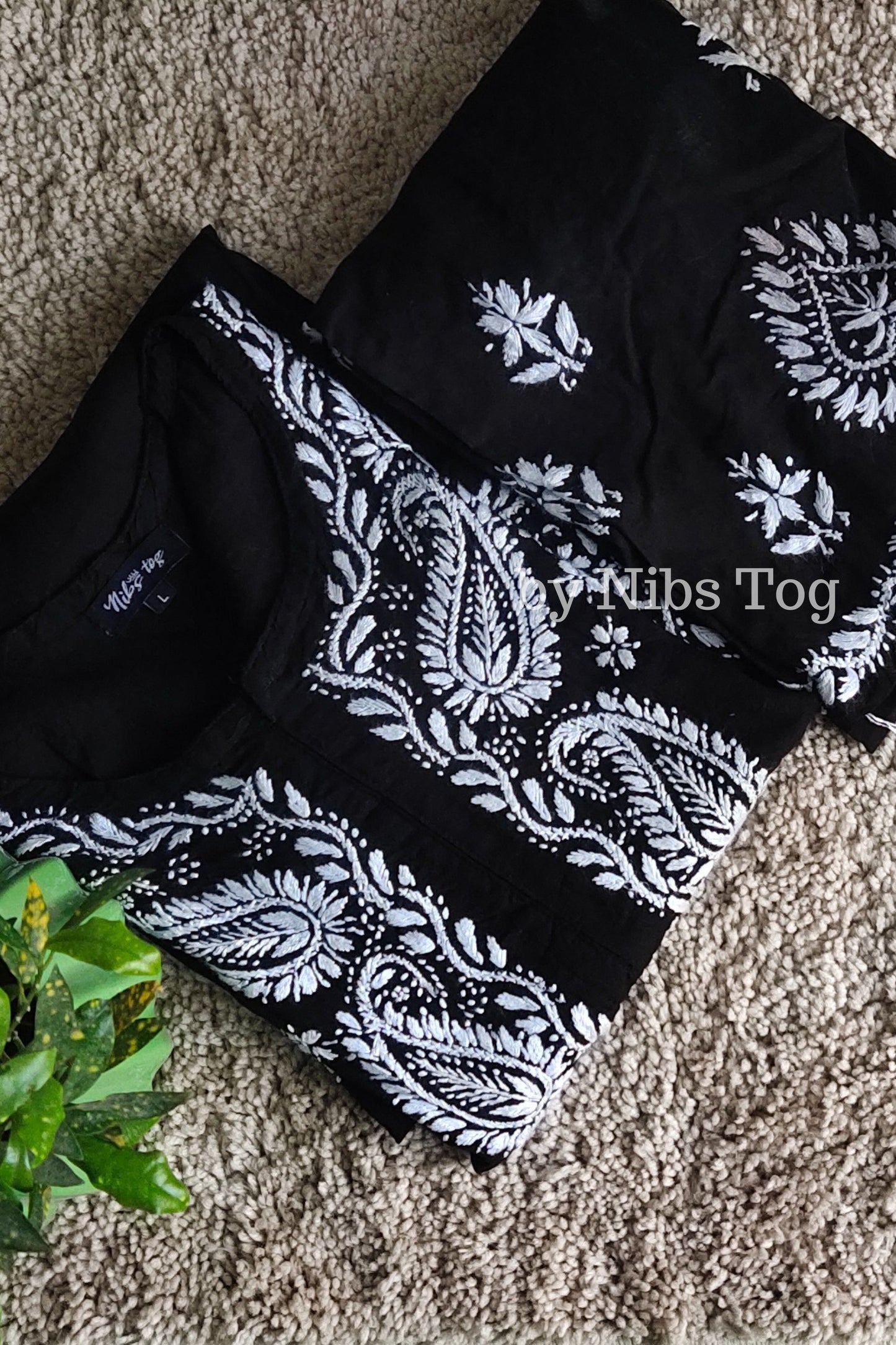 Black Modal Cotton Chikankari Kurta Palazzo Set for Women