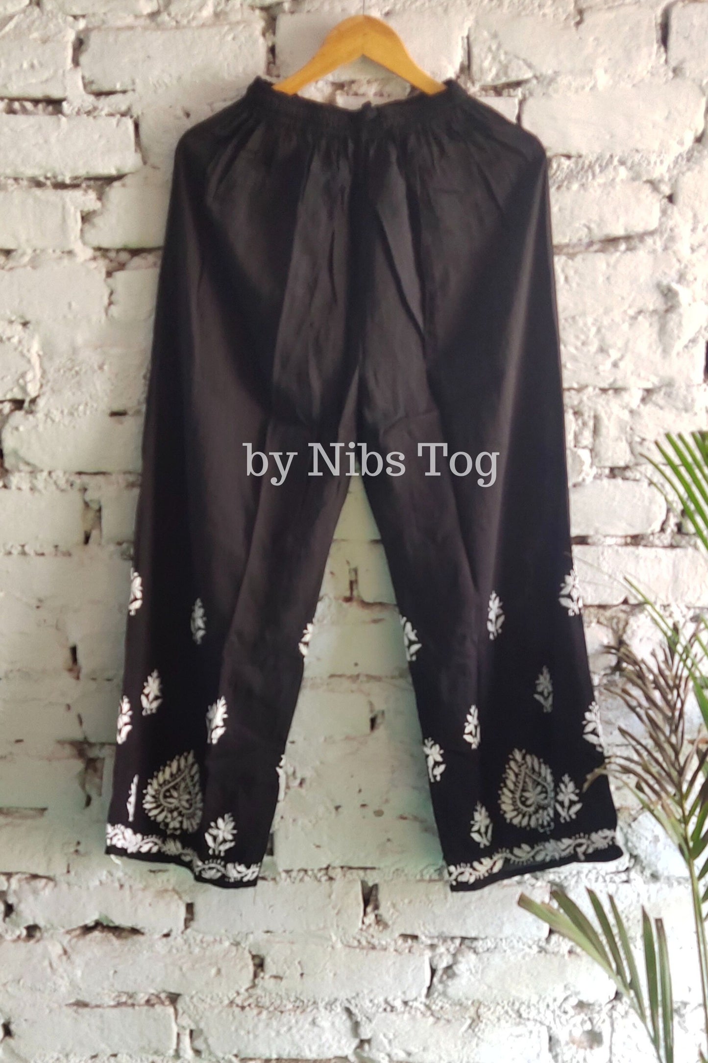 Black Modal Cotton Chikankari Kurta Palazzo Set for Women