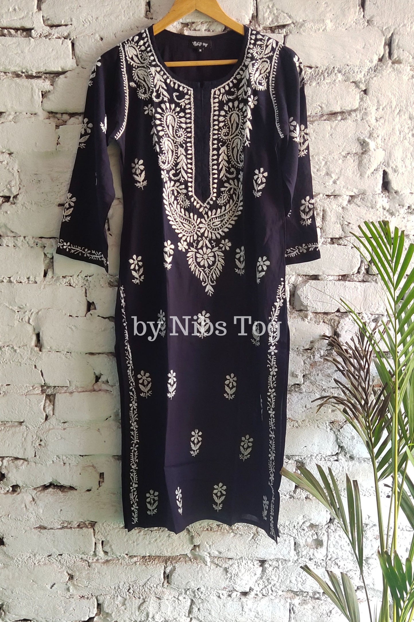 Blue Modal Cotton Straight Chikankari Kurta for Women