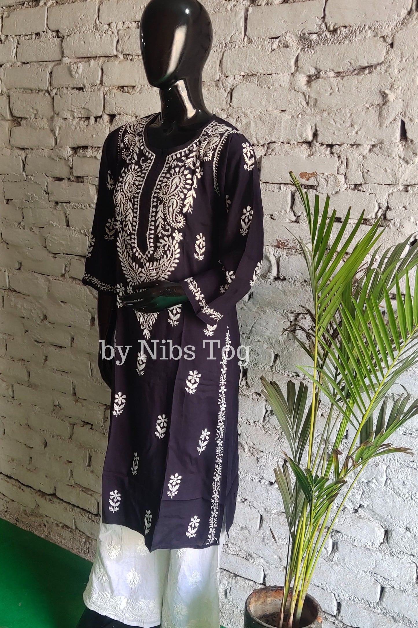 Blue Modal Cotton Straight Chikankari Kurta for Women