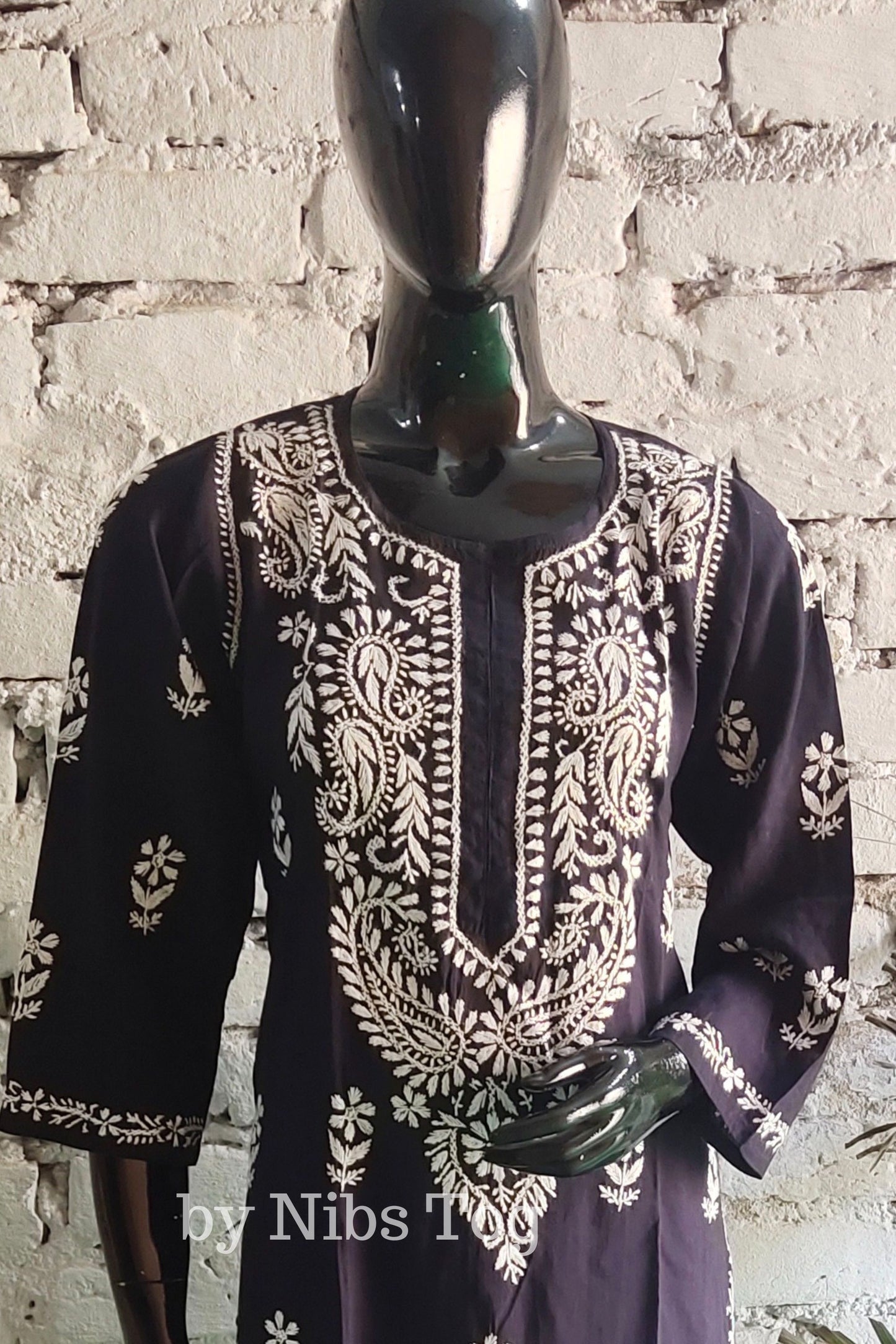 Blue Modal Cotton Straight Chikankari Kurta for Women