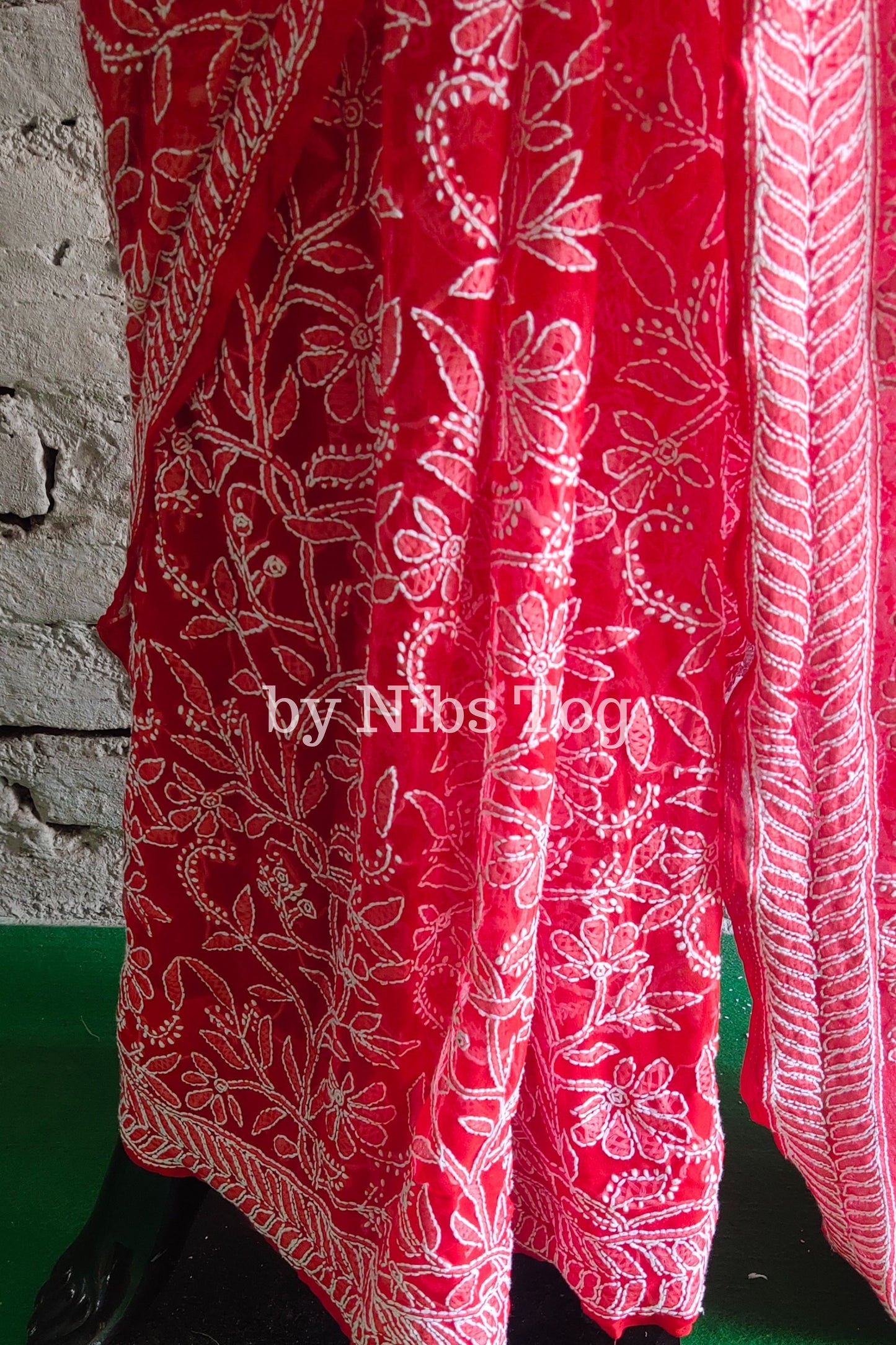 Red Chikankari Saree Georgette full Jaal Work with Blouse