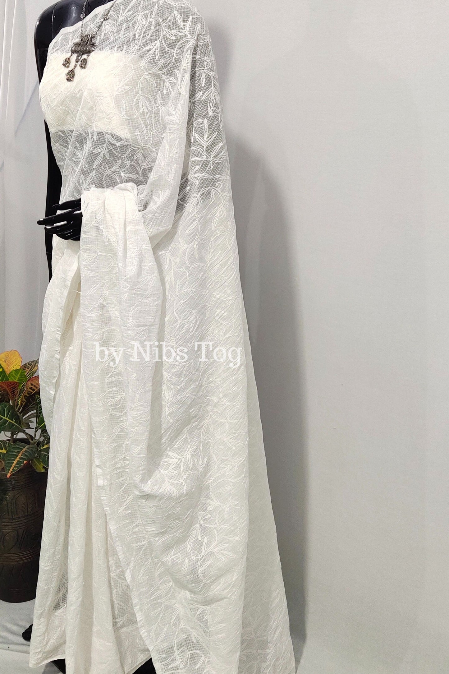 White Kota Cotton Chikankari Saree for Women Full Work