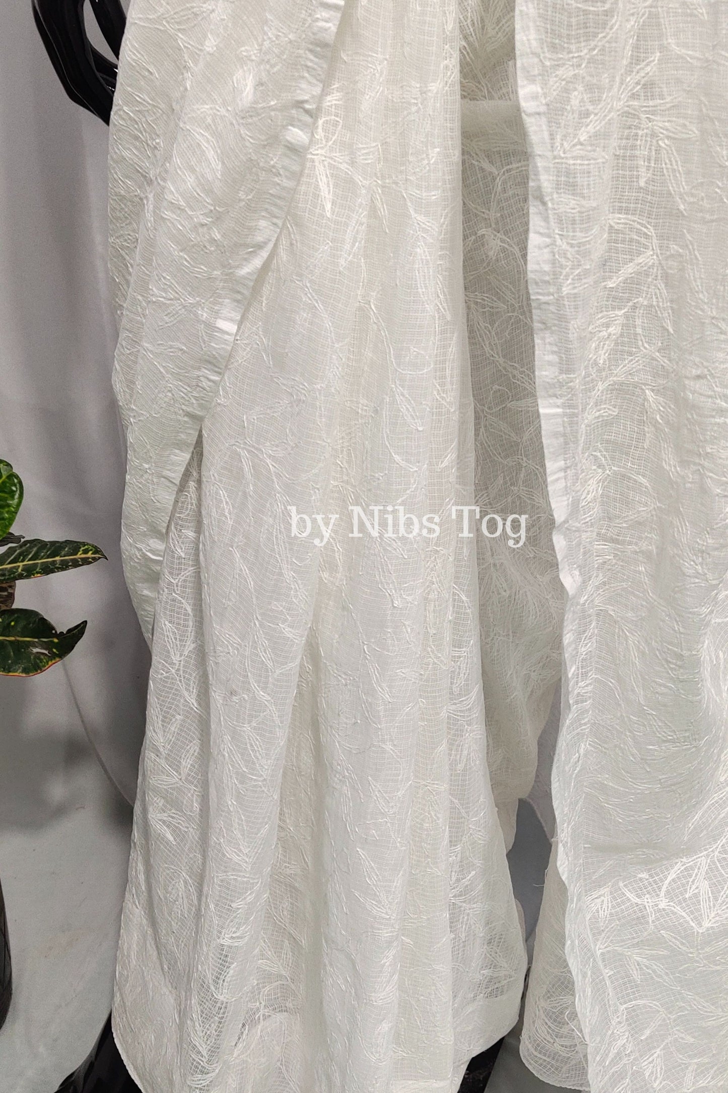 White Kota Cotton Chikankari Saree for Women Full Work