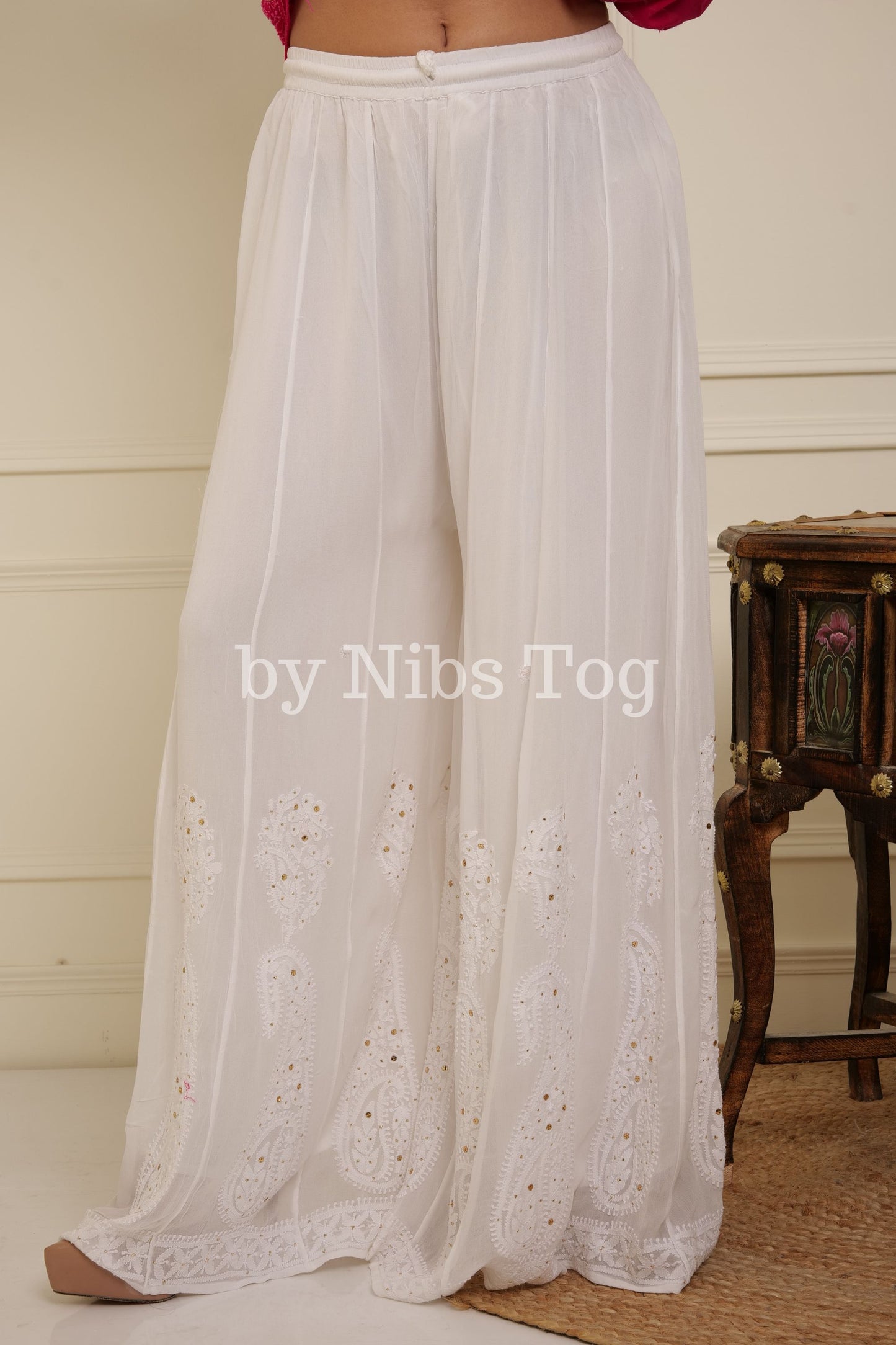 White Chikankari Palazzo Viscose Georgette with Mukaish