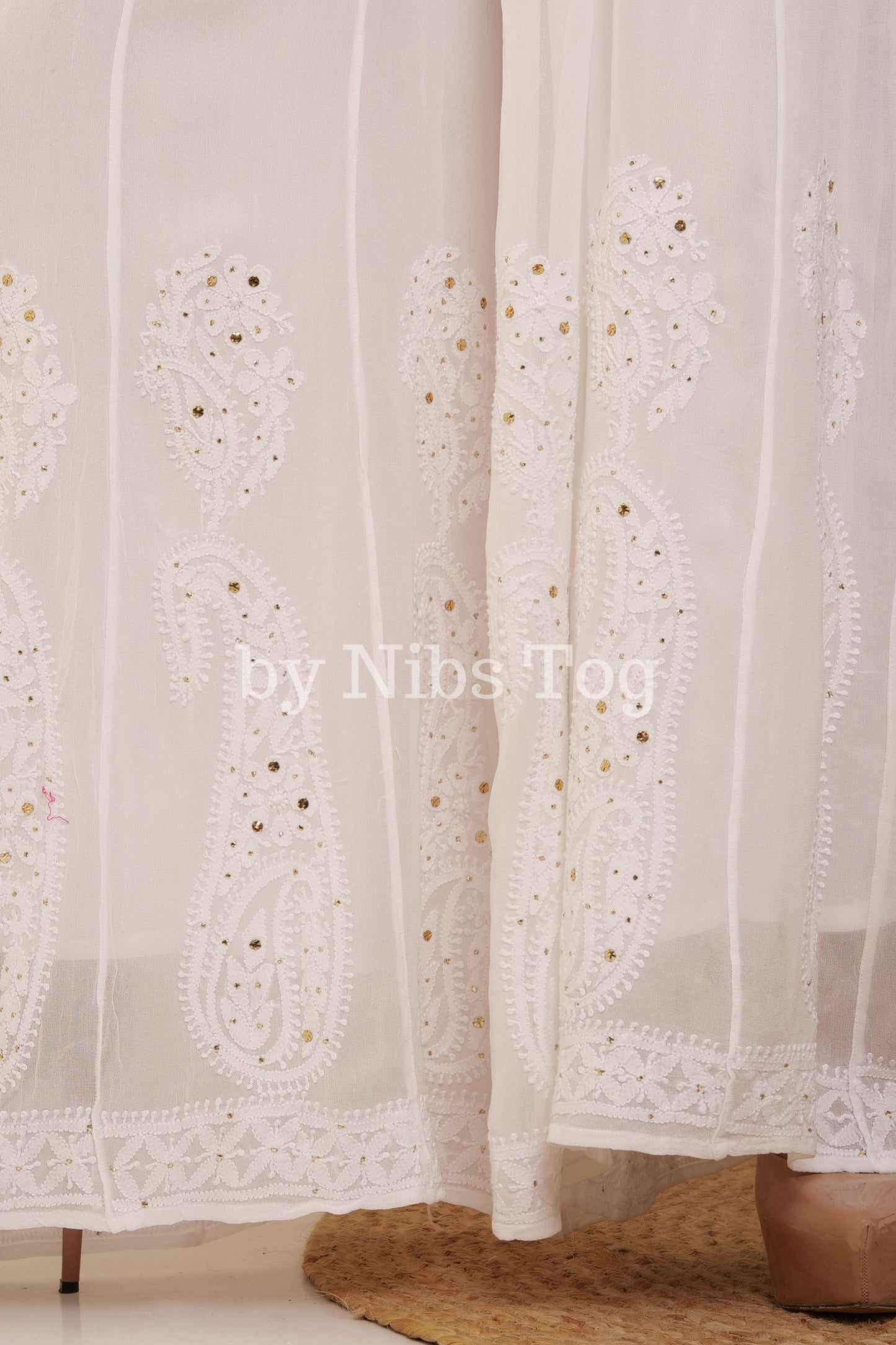 White Chikankari Palazzo Viscose Georgette with Mukaish