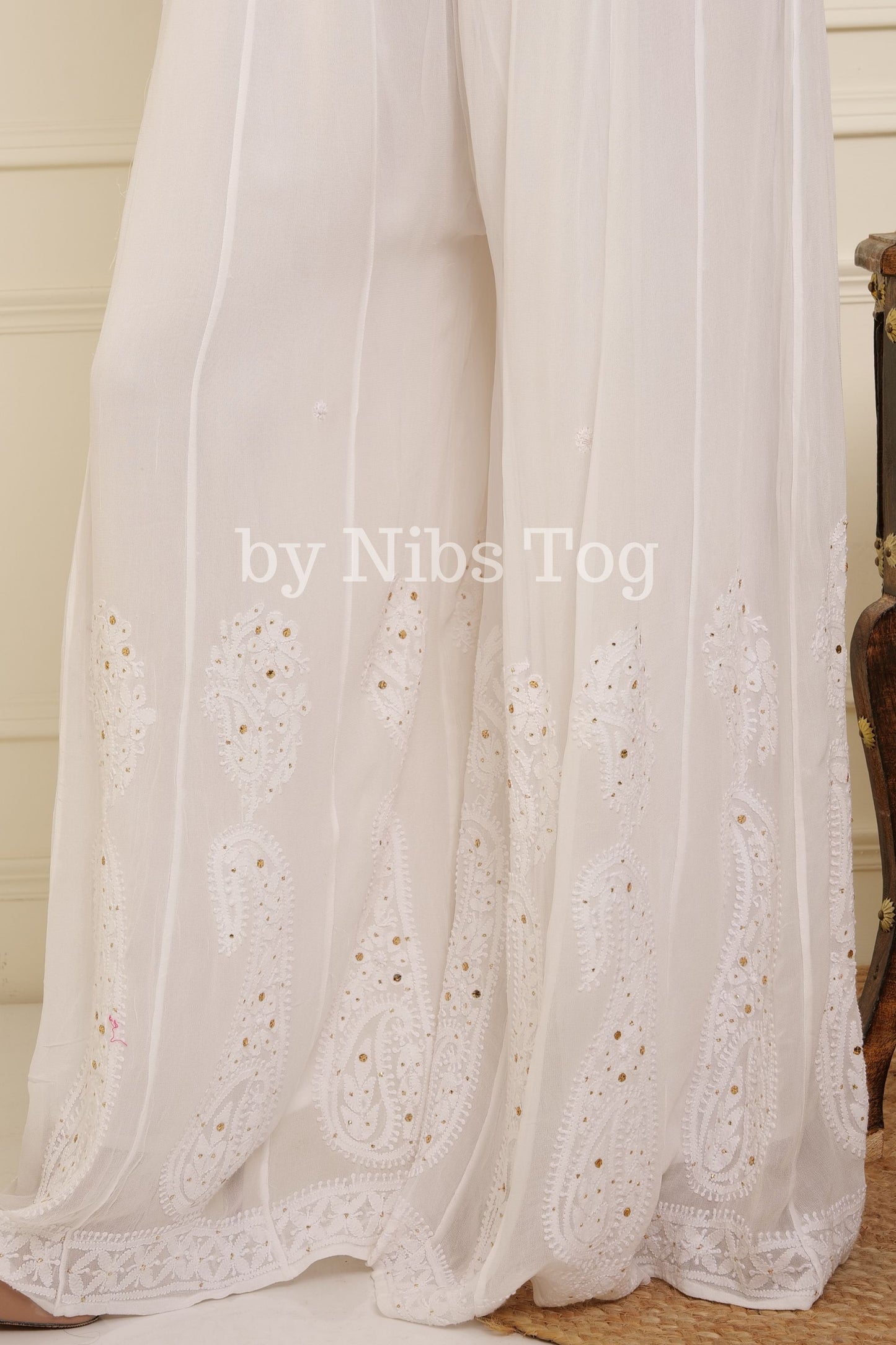 White Chikankari Palazzo Viscose Georgette with Mukaish