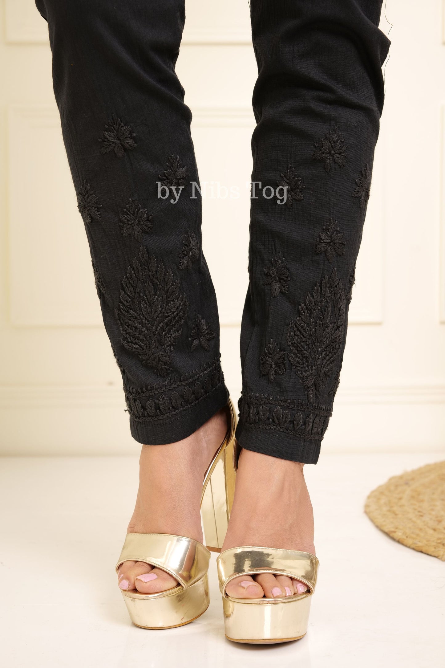 Black Strappy Straight Chikankari Suit with Banarasi Dupatta