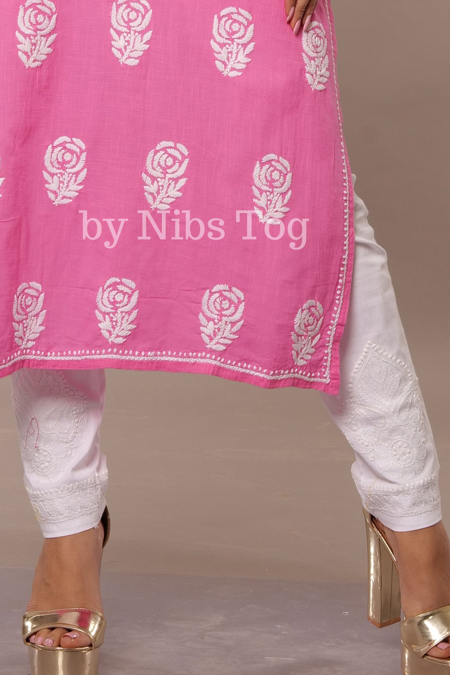 White Chikankari Pants Stretchable with Pockets