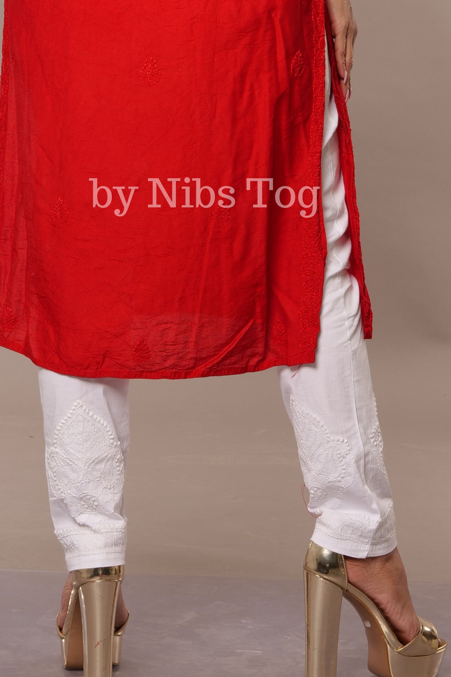 White Chikankari Pants Stretchable with Pockets