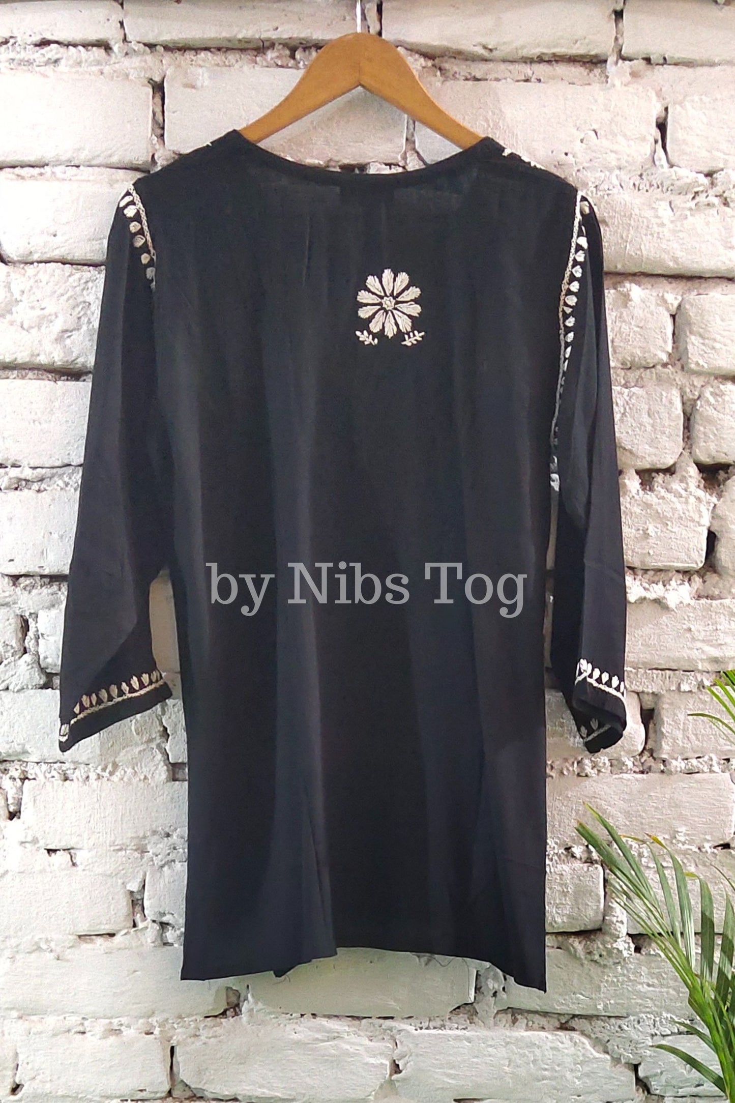 Black Rayon Cotton Chikankari Short Kurta/Top