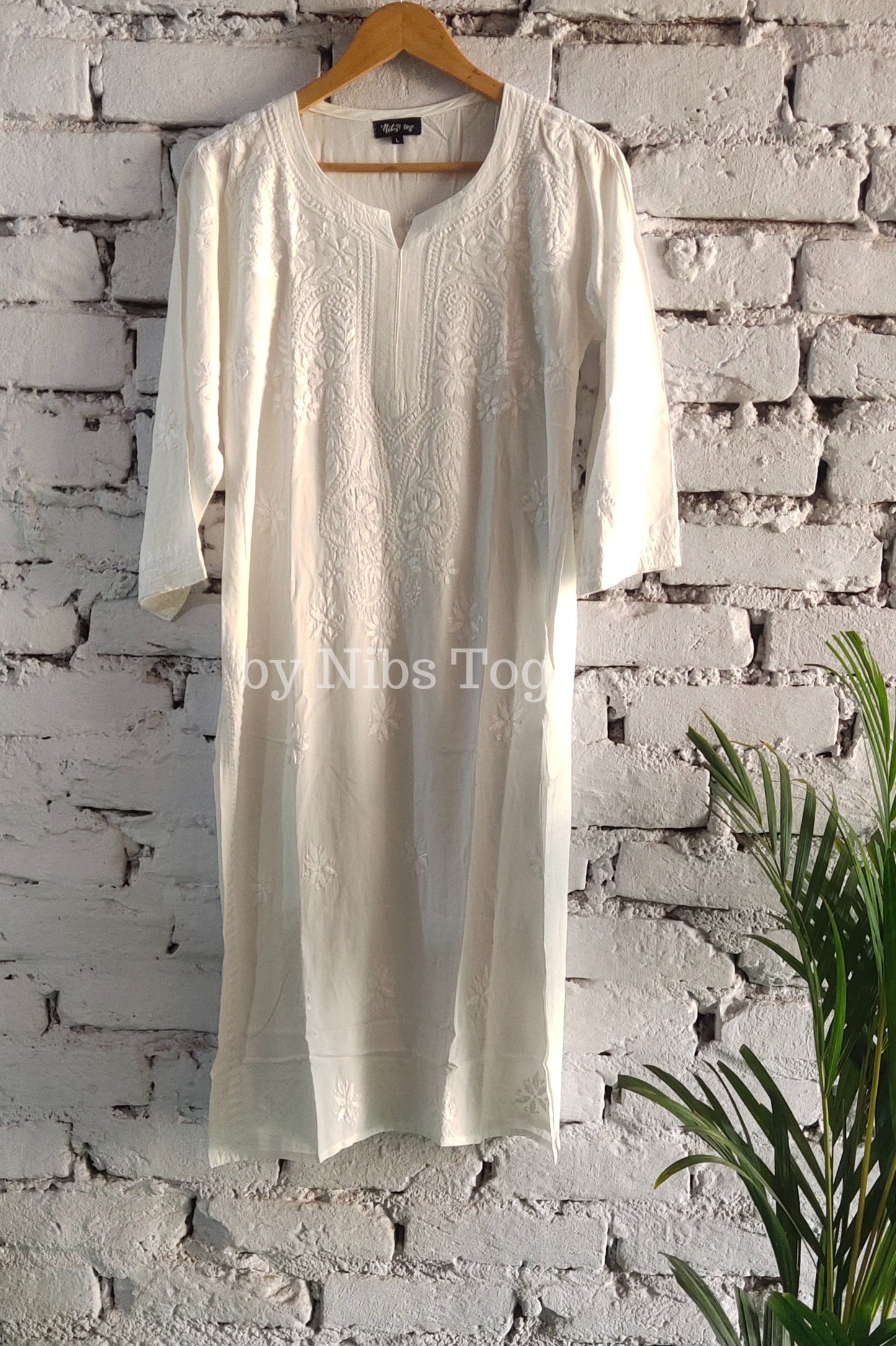 White Modal Cotton Chikankari Kurta for Women