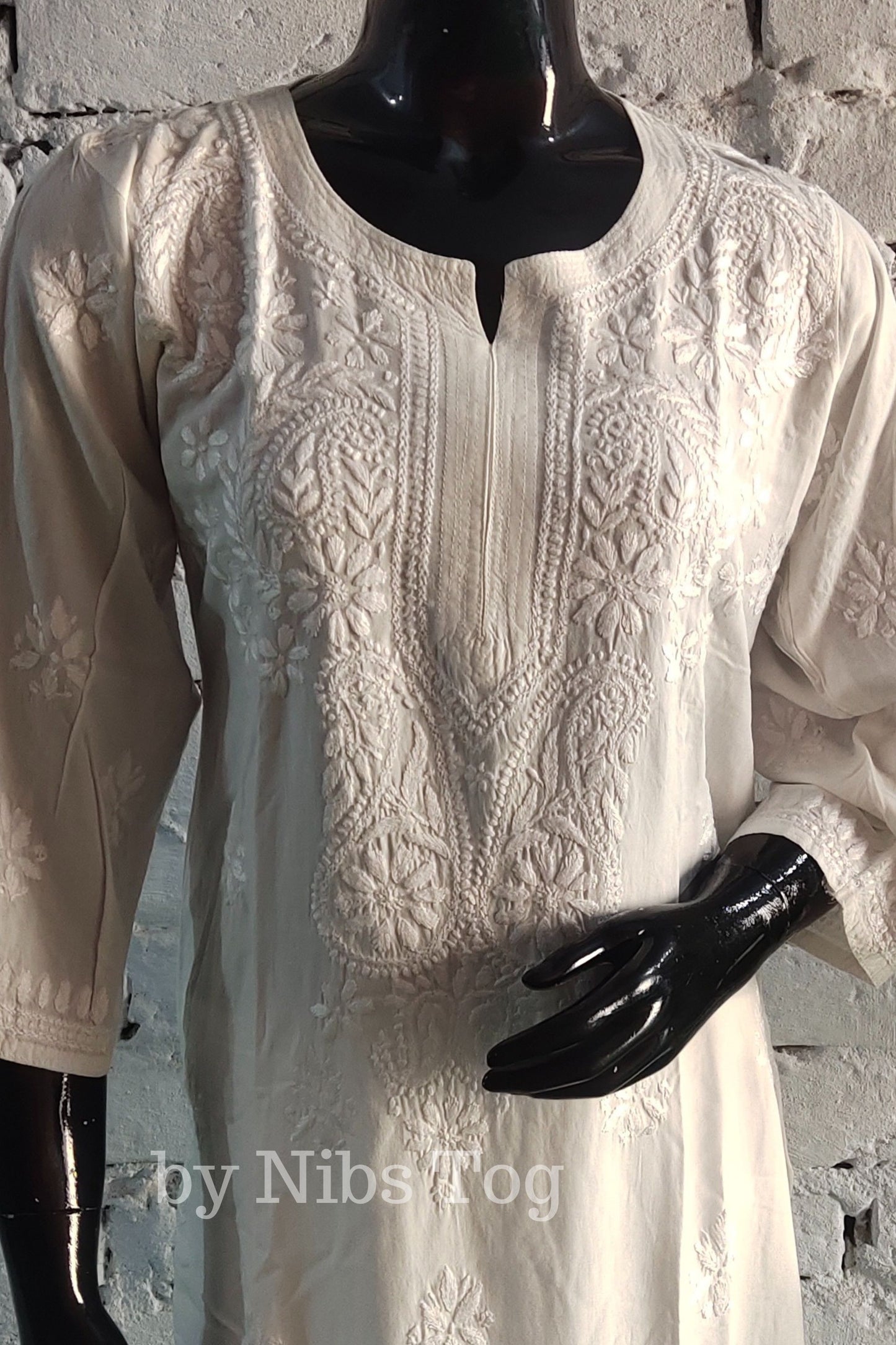 White Modal Cotton Chikankari Kurta for Women