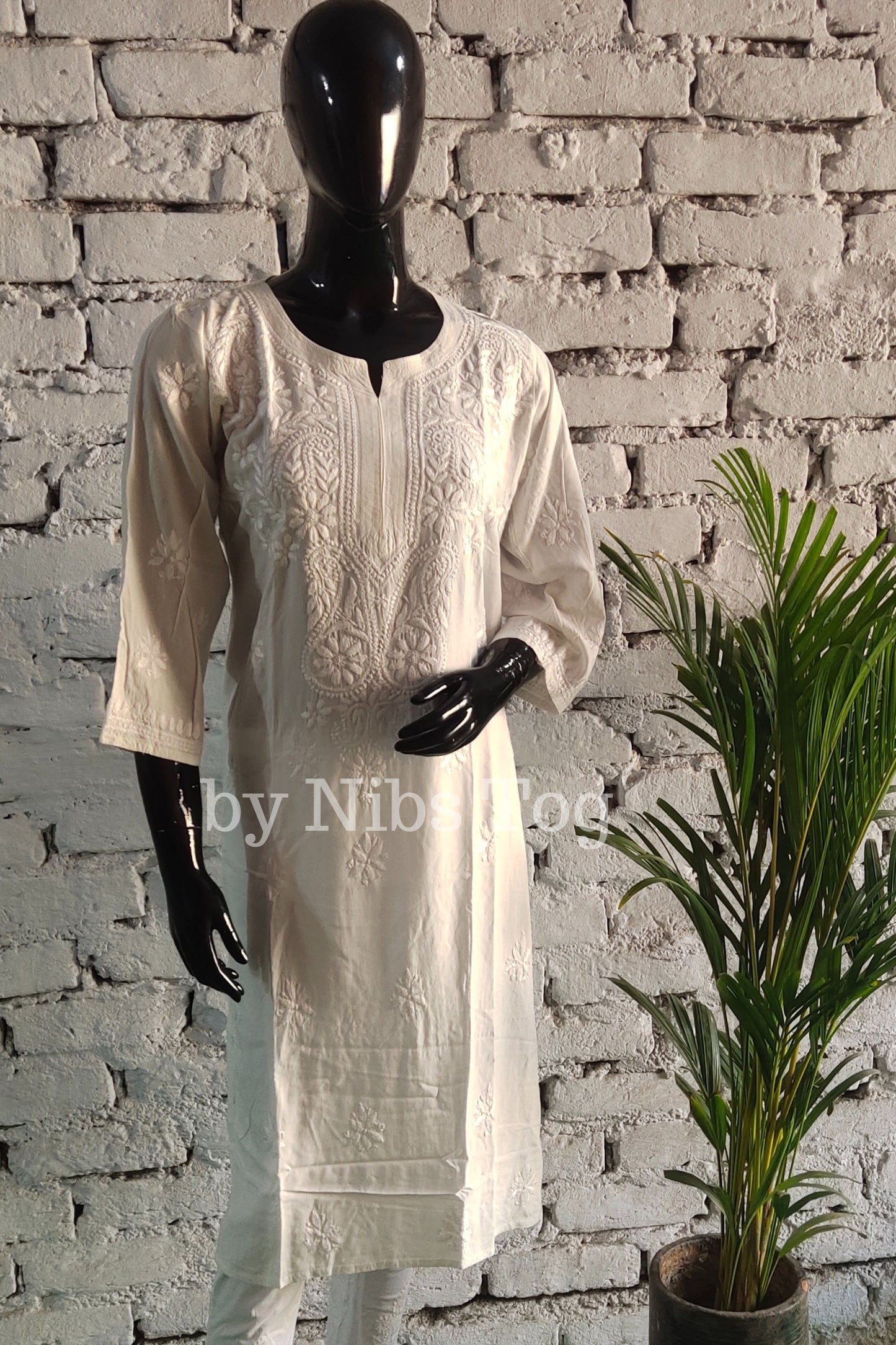 White Modal Cotton Chikankari Kurta for Women