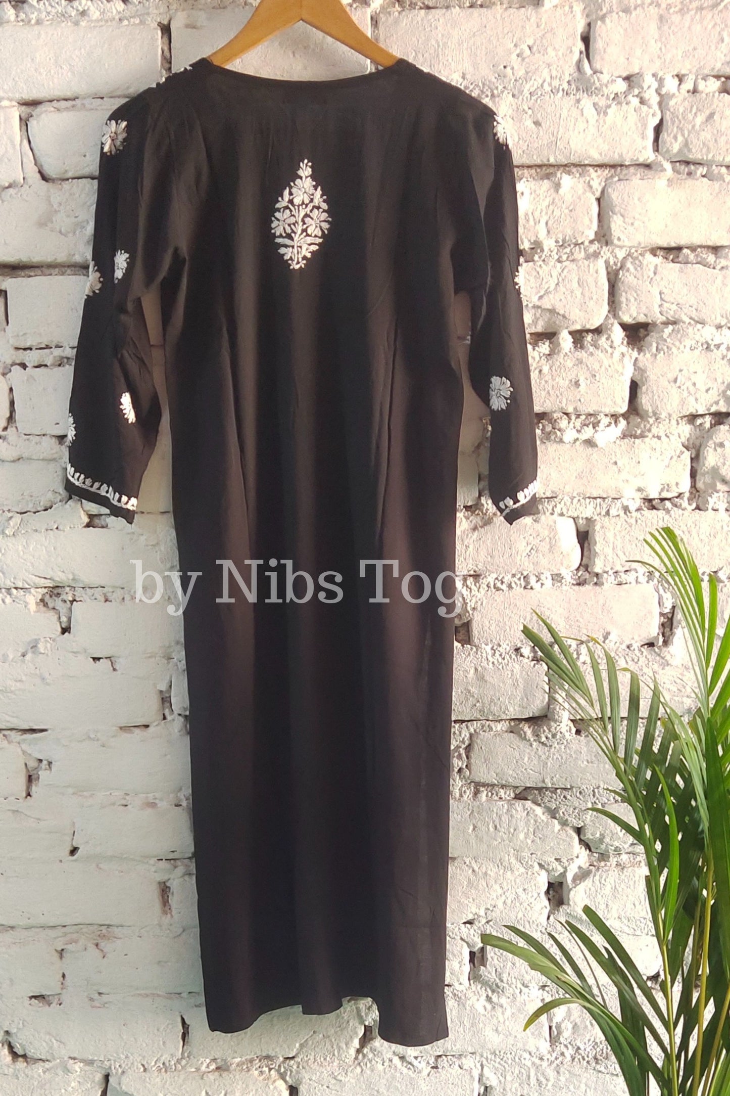 Black Long Straight Modal Cotton Chikankari Kurta for Women