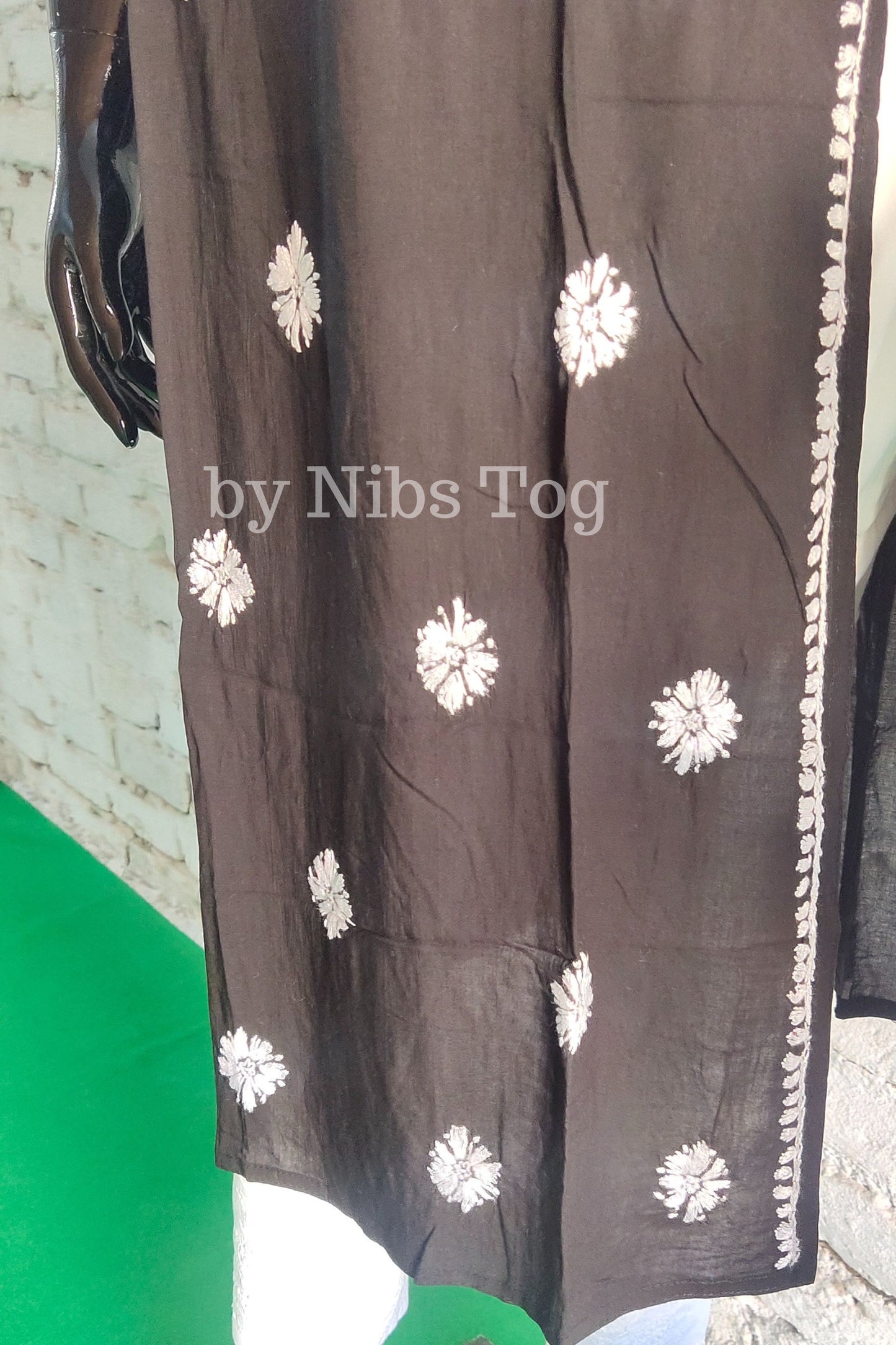 Black Long Straight Modal Cotton Chikankari Kurta for Women