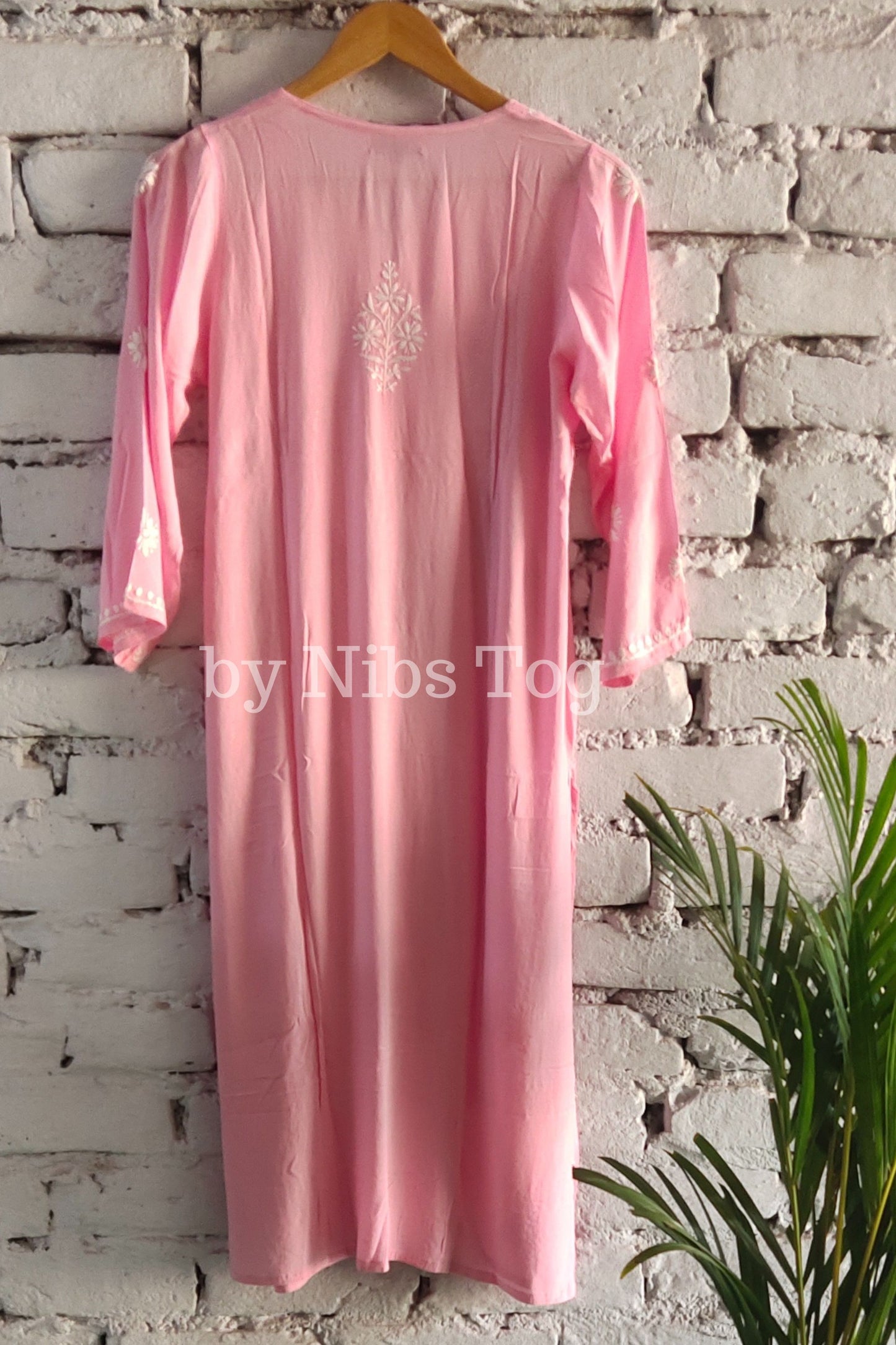 Baby Pink Modal Cotton Chikankari Kurti for Women