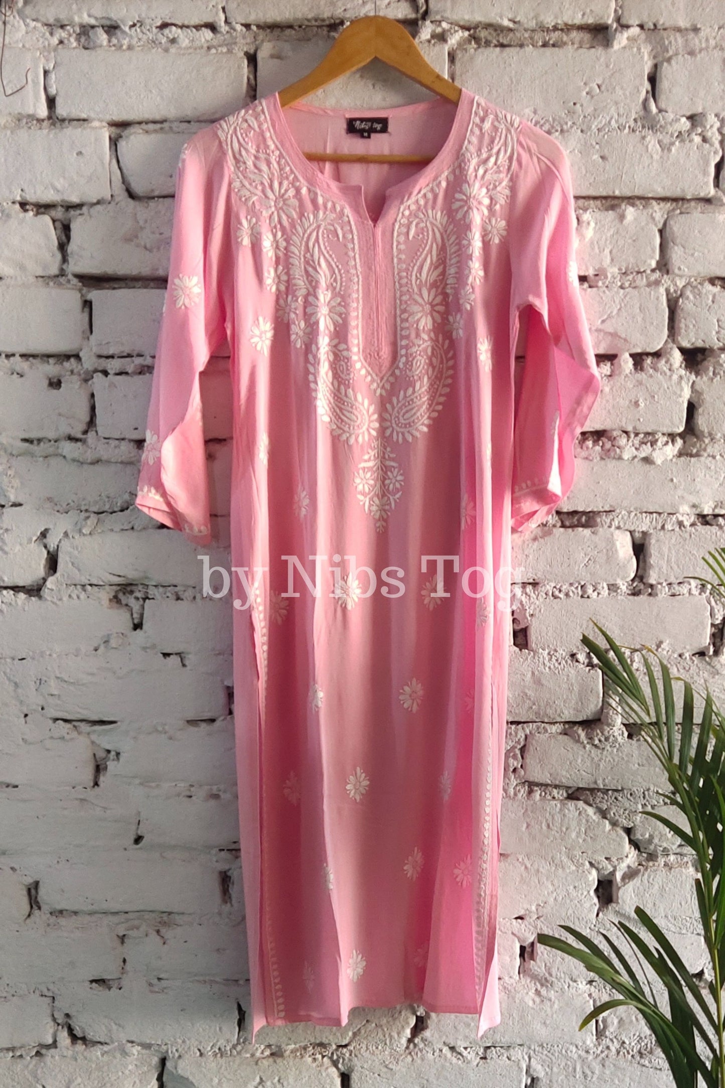 Baby Pink Modal Cotton Chikankari Kurti for Women