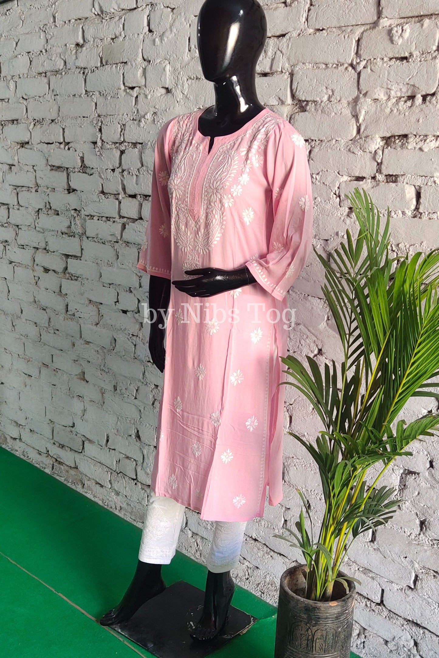Baby Pink Modal Cotton Chikankari Kurti for Women