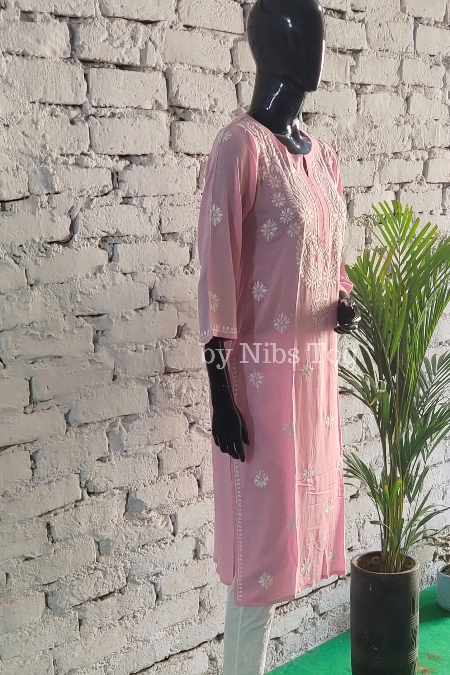 Baby Pink Modal Cotton Chikankari Kurti for Women