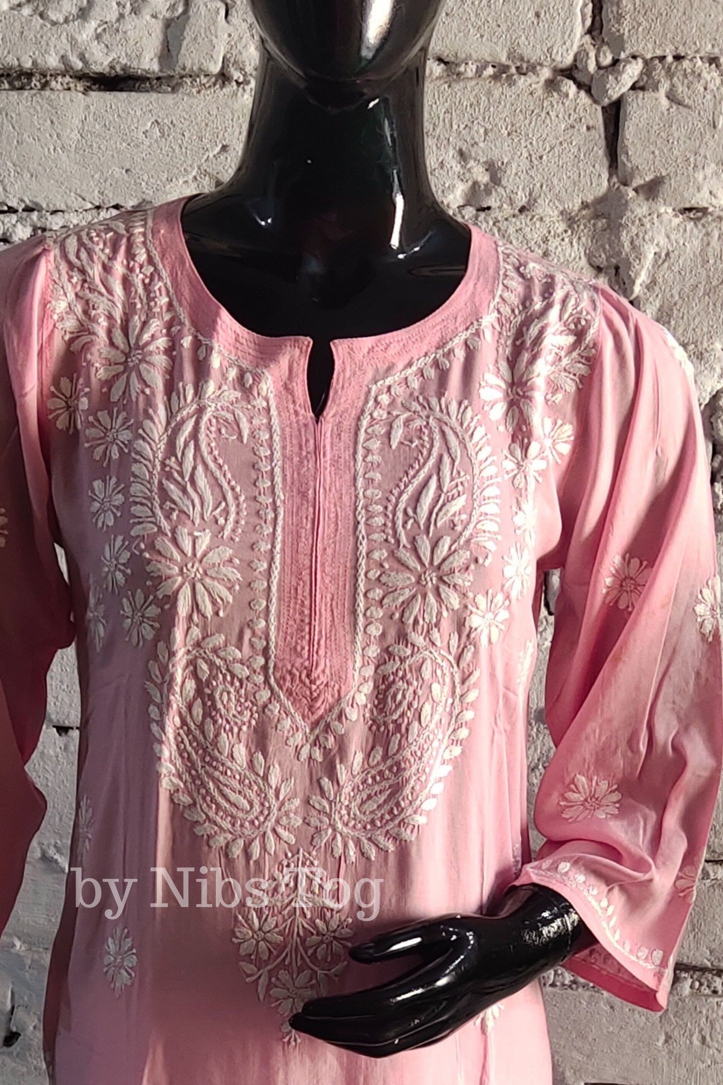 Baby Pink Modal Cotton Chikankari Kurti for Women