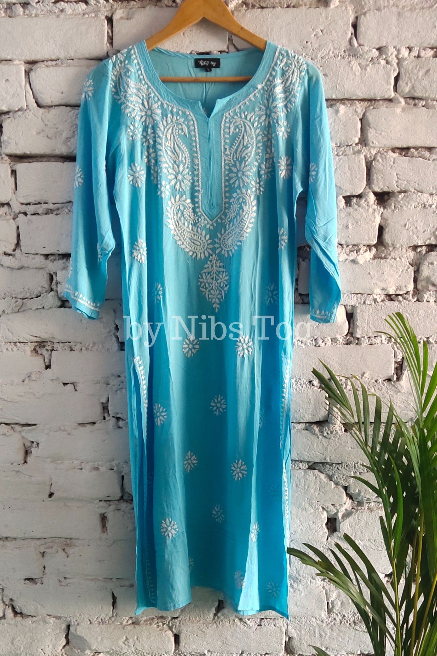 Sky Blue Modal Cotton Chikankari Kurti for Women