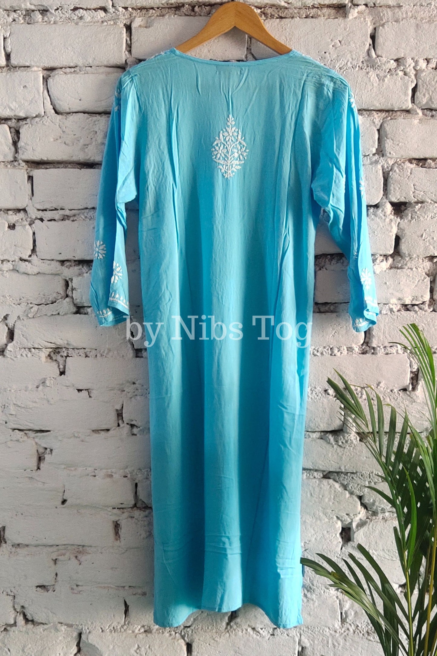 Sky Blue Modal Cotton Chikankari Kurti for Women