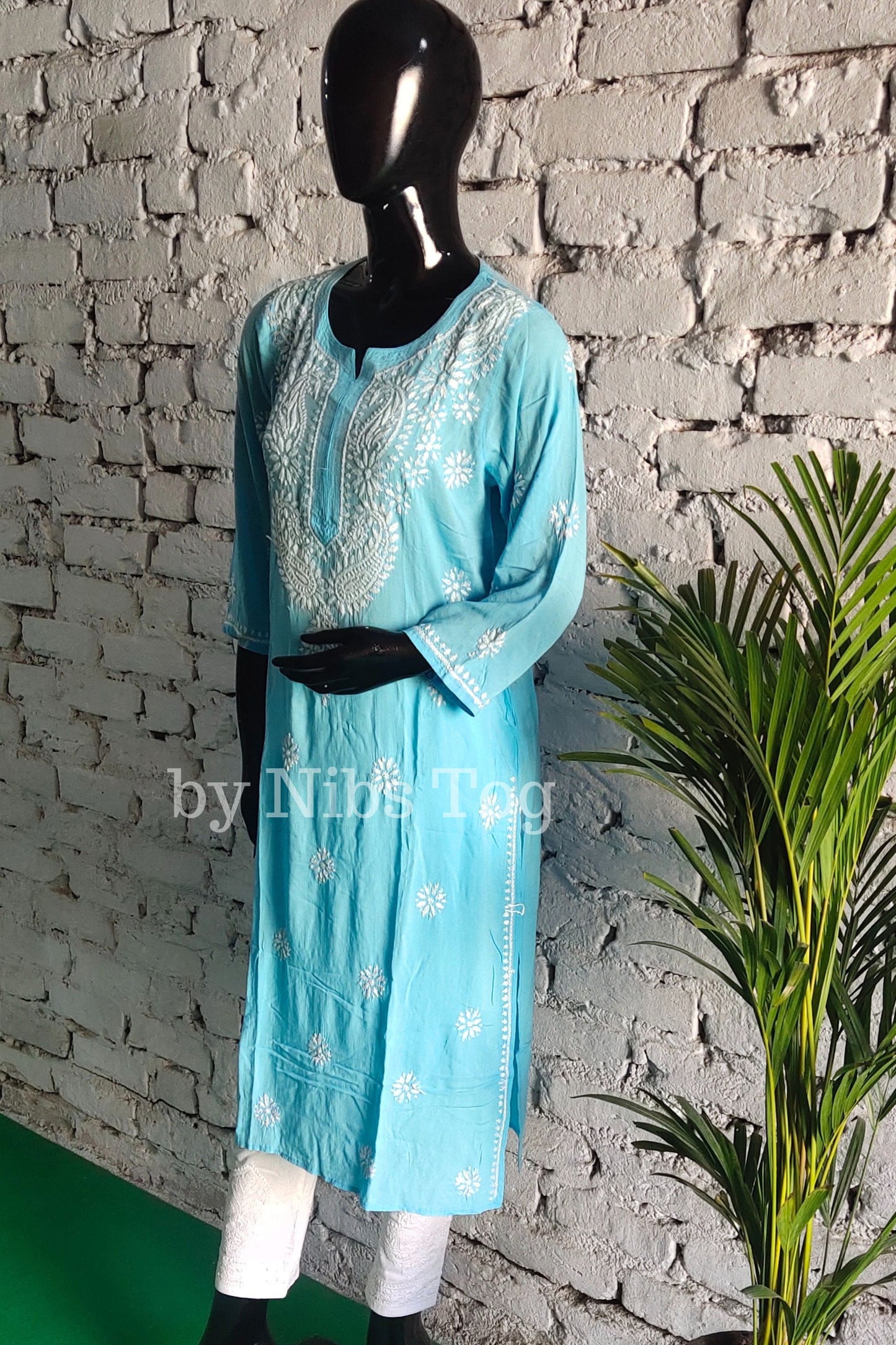 Sky Blue Modal Cotton Chikankari Kurti for Women
