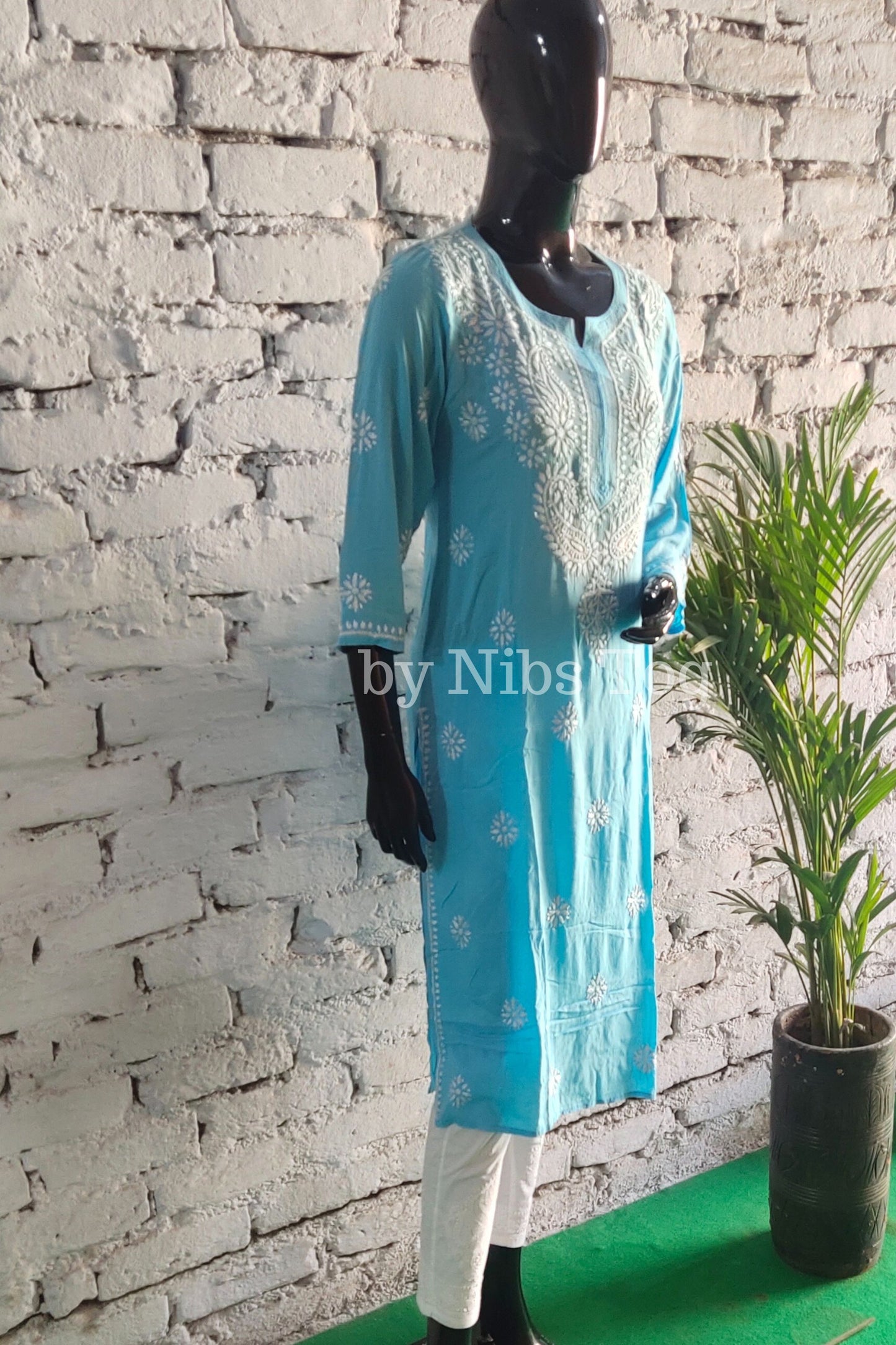Sky Blue Modal Cotton Chikankari Kurti for Women