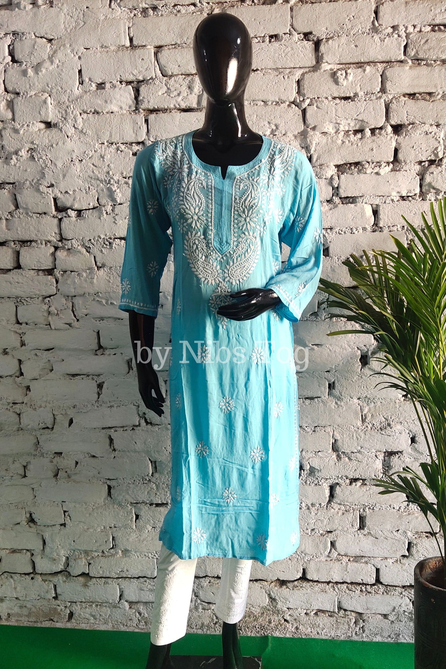 Sky Blue Modal Cotton Chikankari Kurti for Women