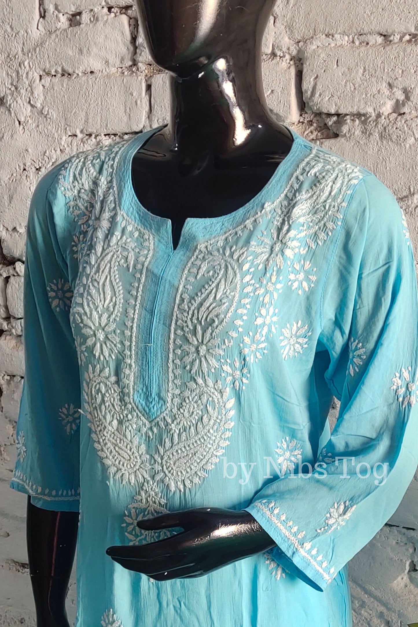 Sky Blue Modal Cotton Chikankari Kurti for Women