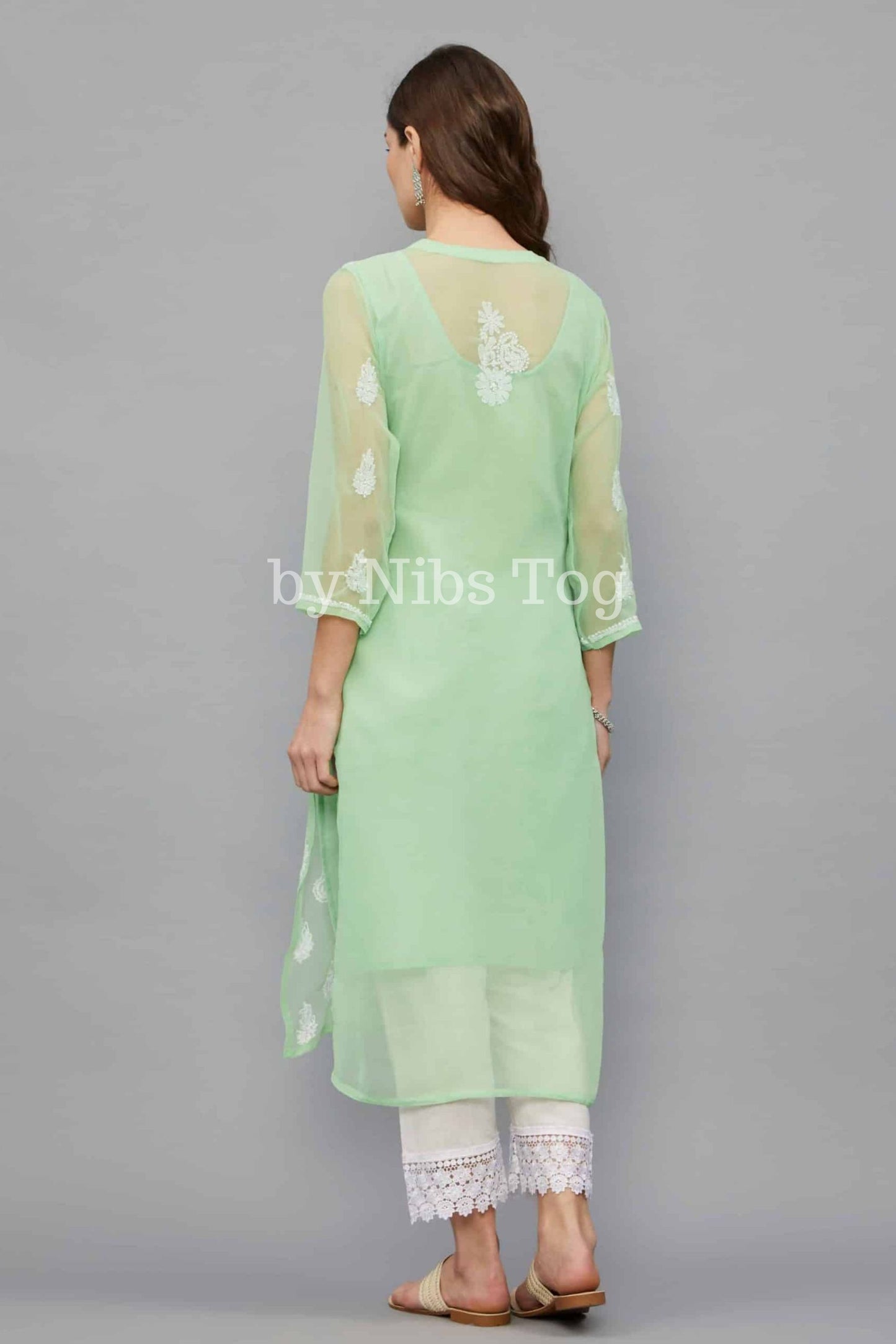 Light Green Chikankari Kurta for Women Georgette with FREE Slip