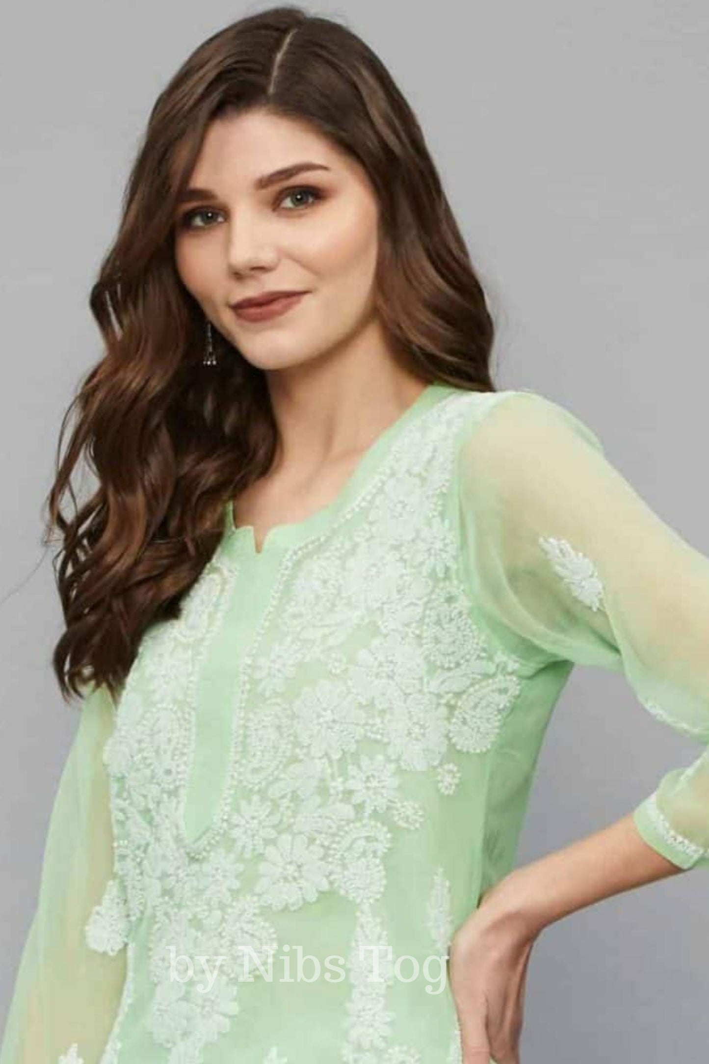 Light Green Chikankari Kurta for Women Georgette with FREE Slip