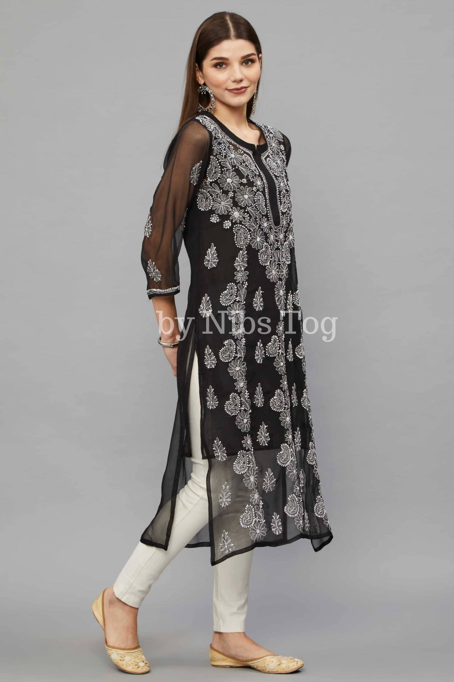 Black Chikankari Kurta for Women Georgette with FREE Slip