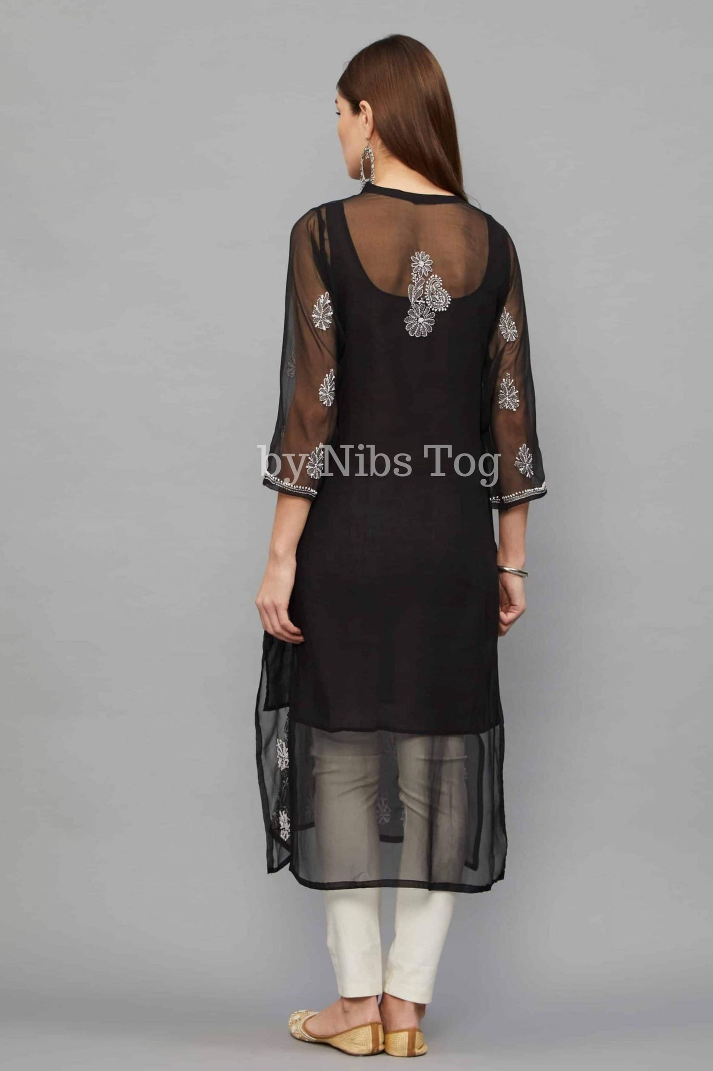 Black Chikankari Kurta for Women Georgette with FREE Slip