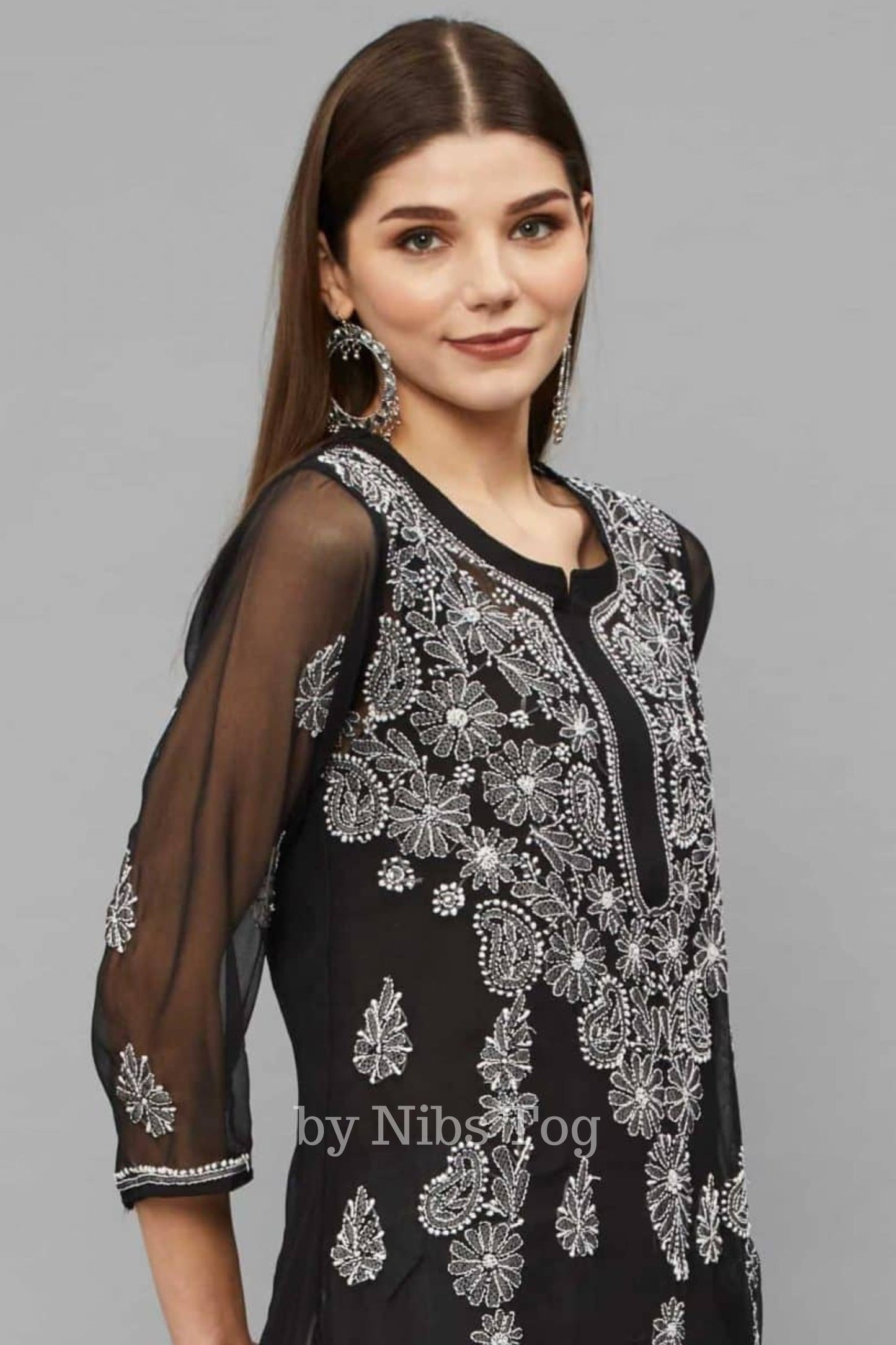 Black Chikankari Kurta for Women Georgette with FREE Slip