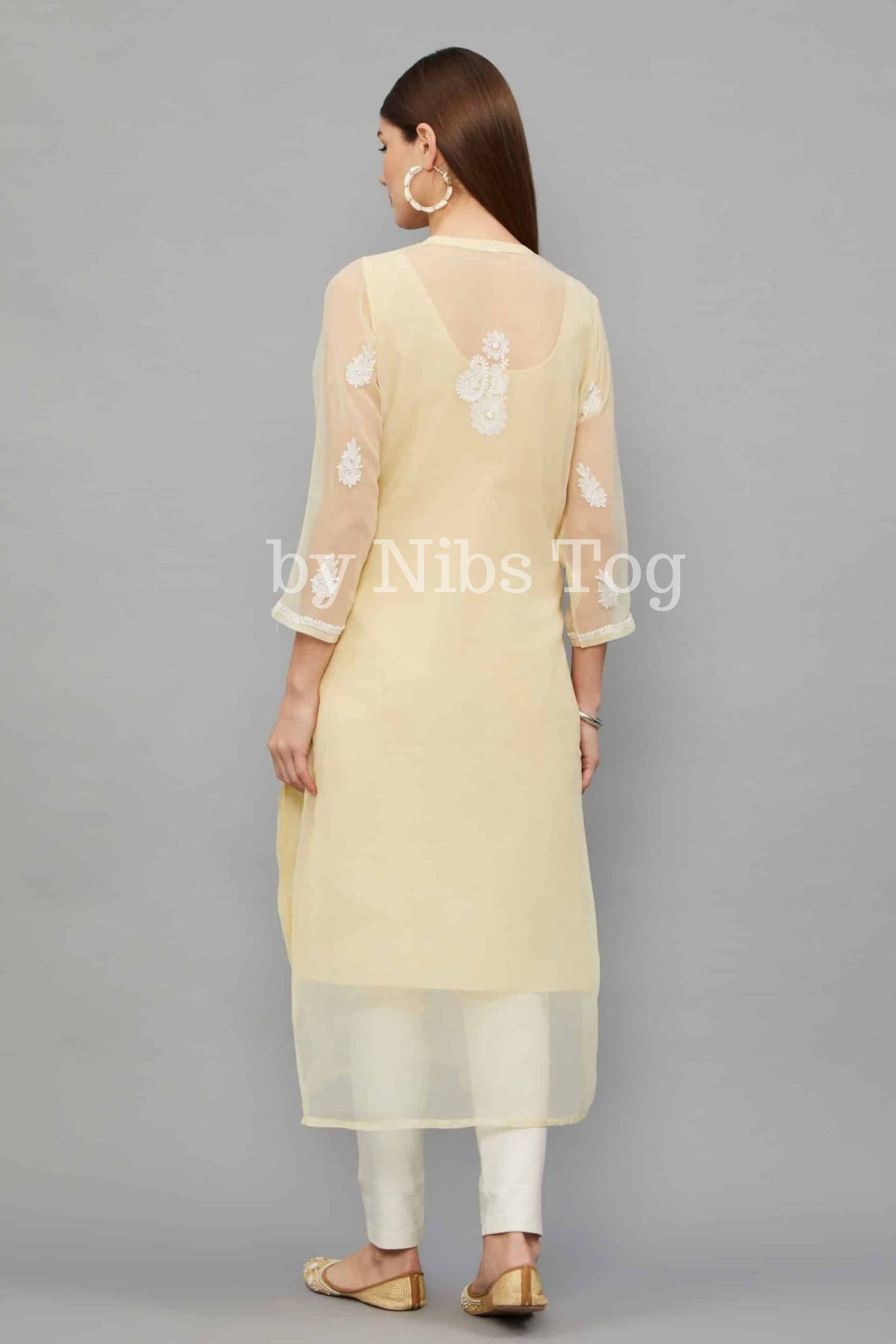 Light Beige Chikankari Kurta for Women Georgette with Slip