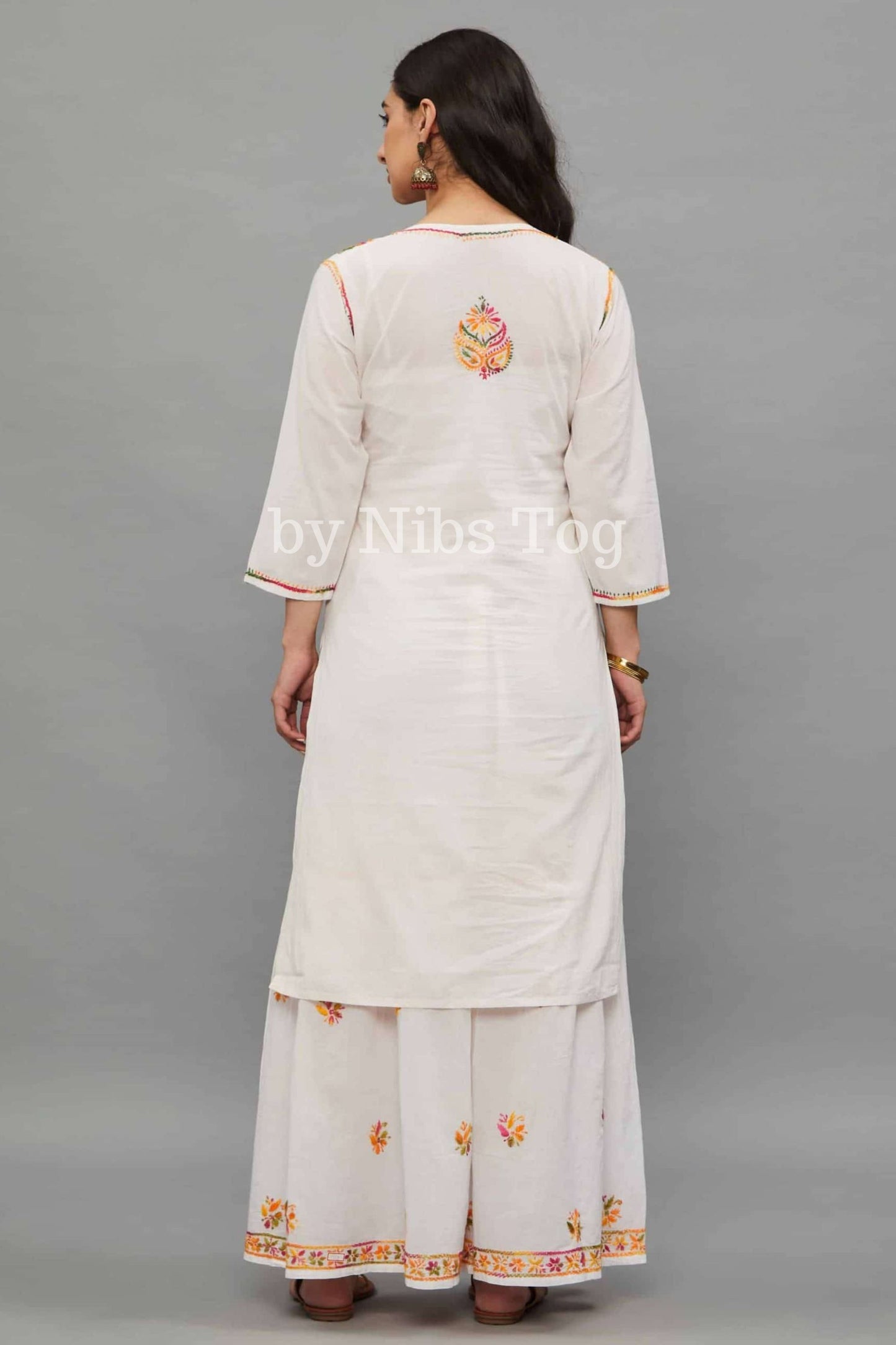White Cotton Chikankari Kurta Garara Set for Women