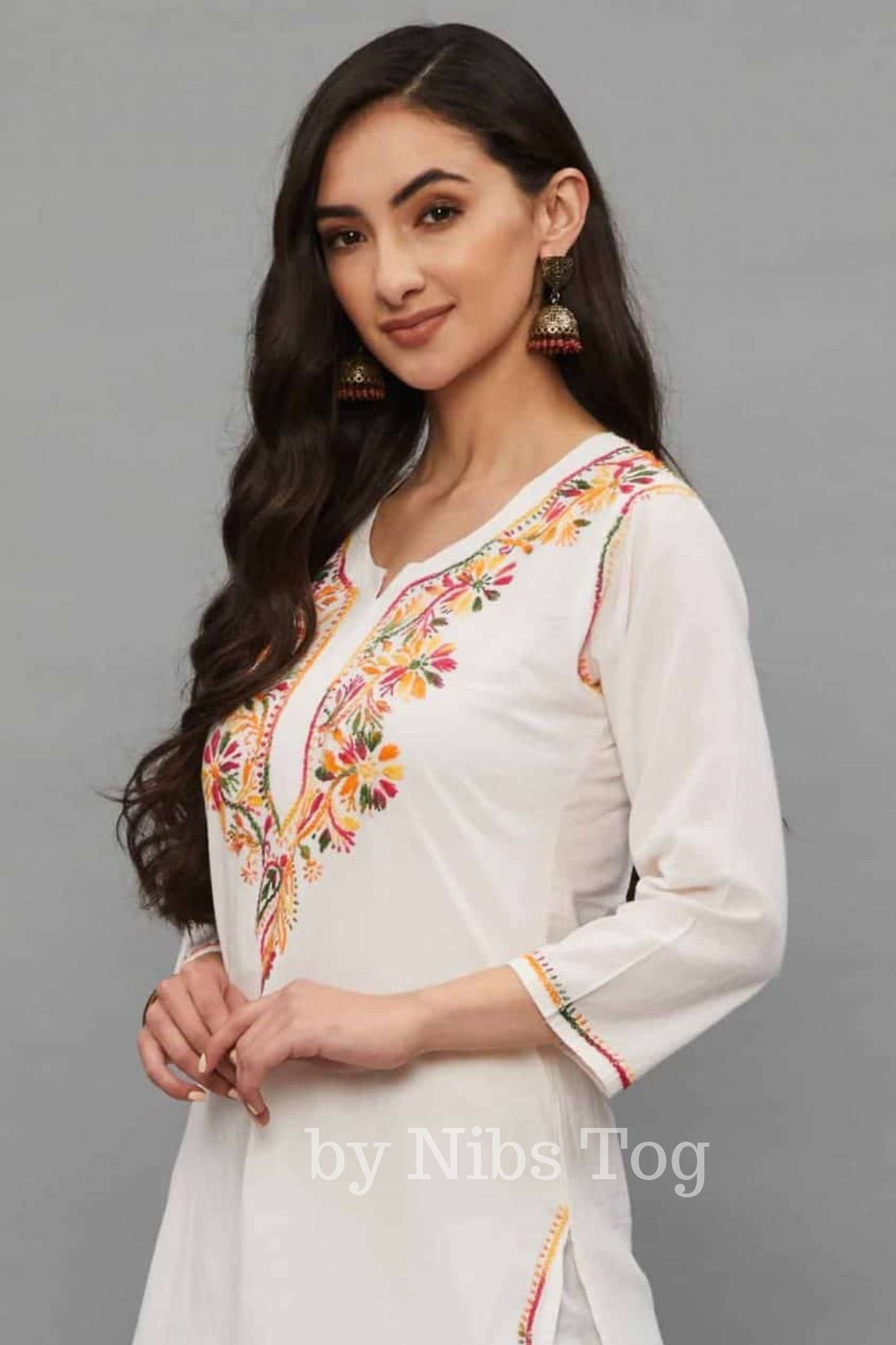 White Cotton Chikankari Kurta Garara Set for Women