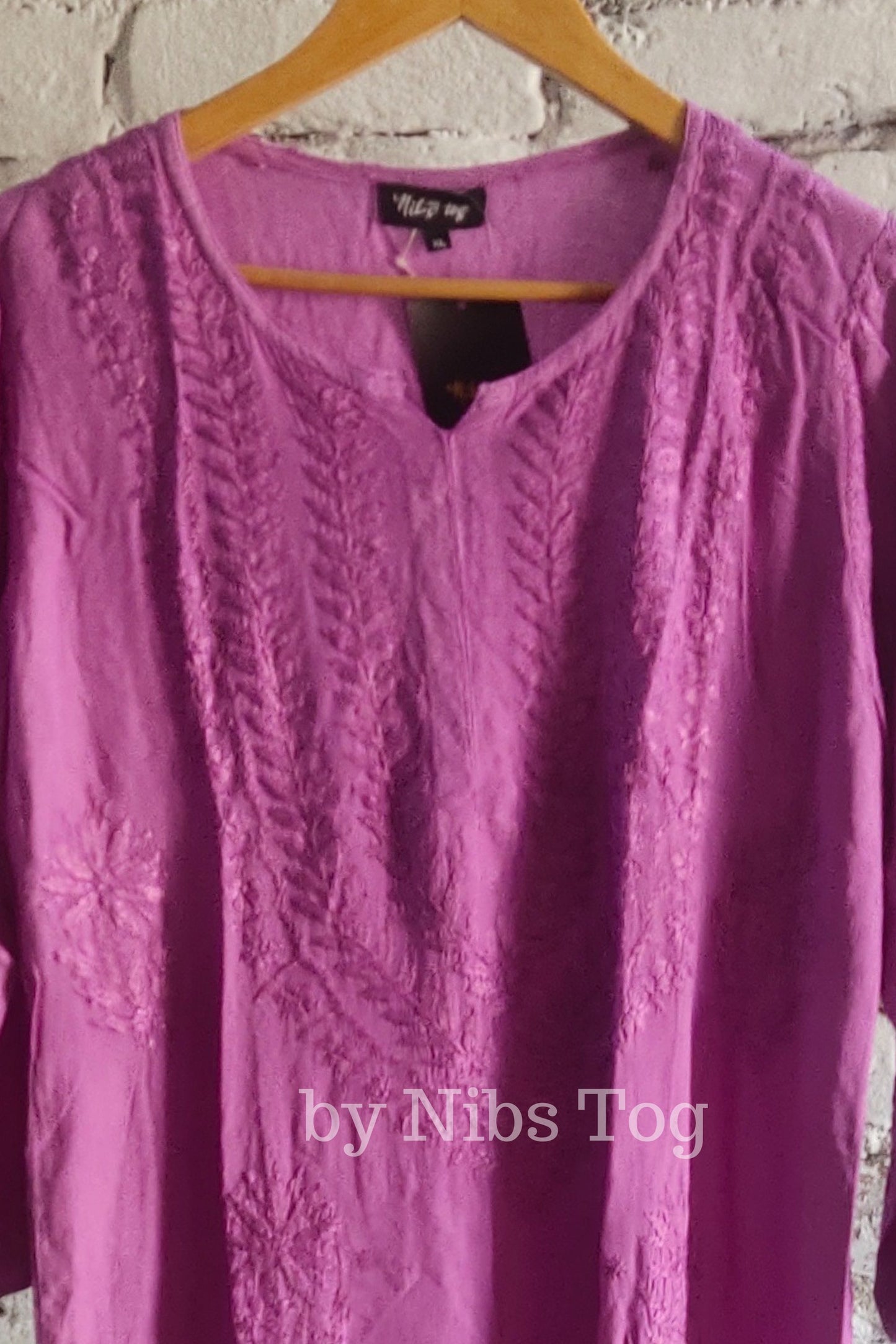 Rayon Cotton Chikankari Kurta Purple X-Large
