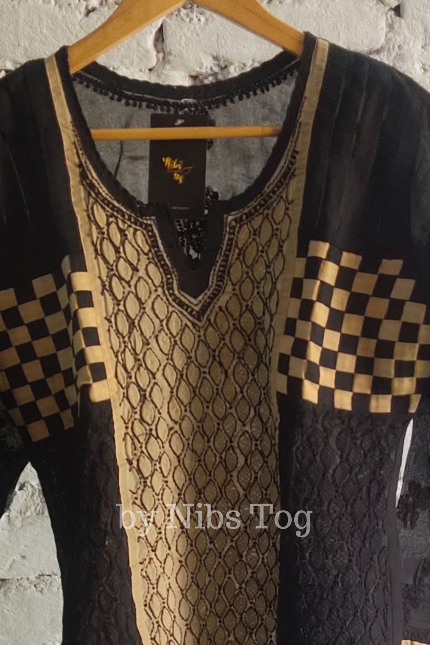 Black Pure Cotton Chikankari Kurta Knee Length Large