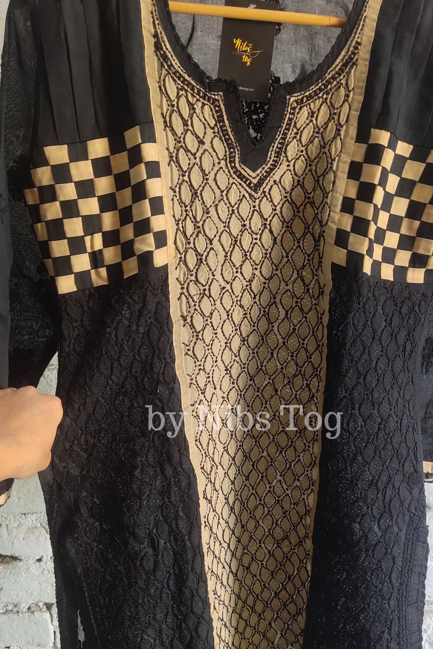 Black Pure Cotton Chikankari Kurta Knee Length Large