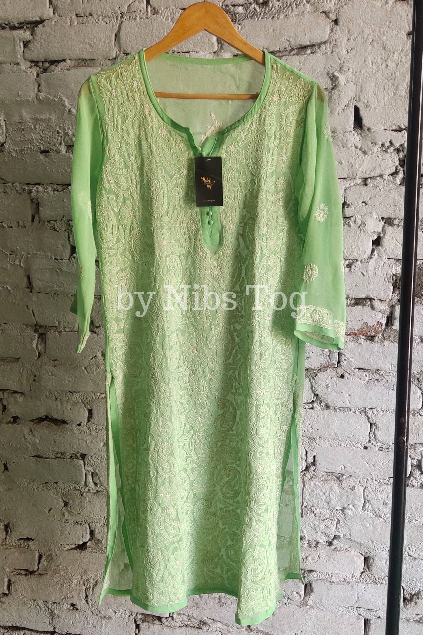Light Green Georgette Chikankari Kurta full Work Large