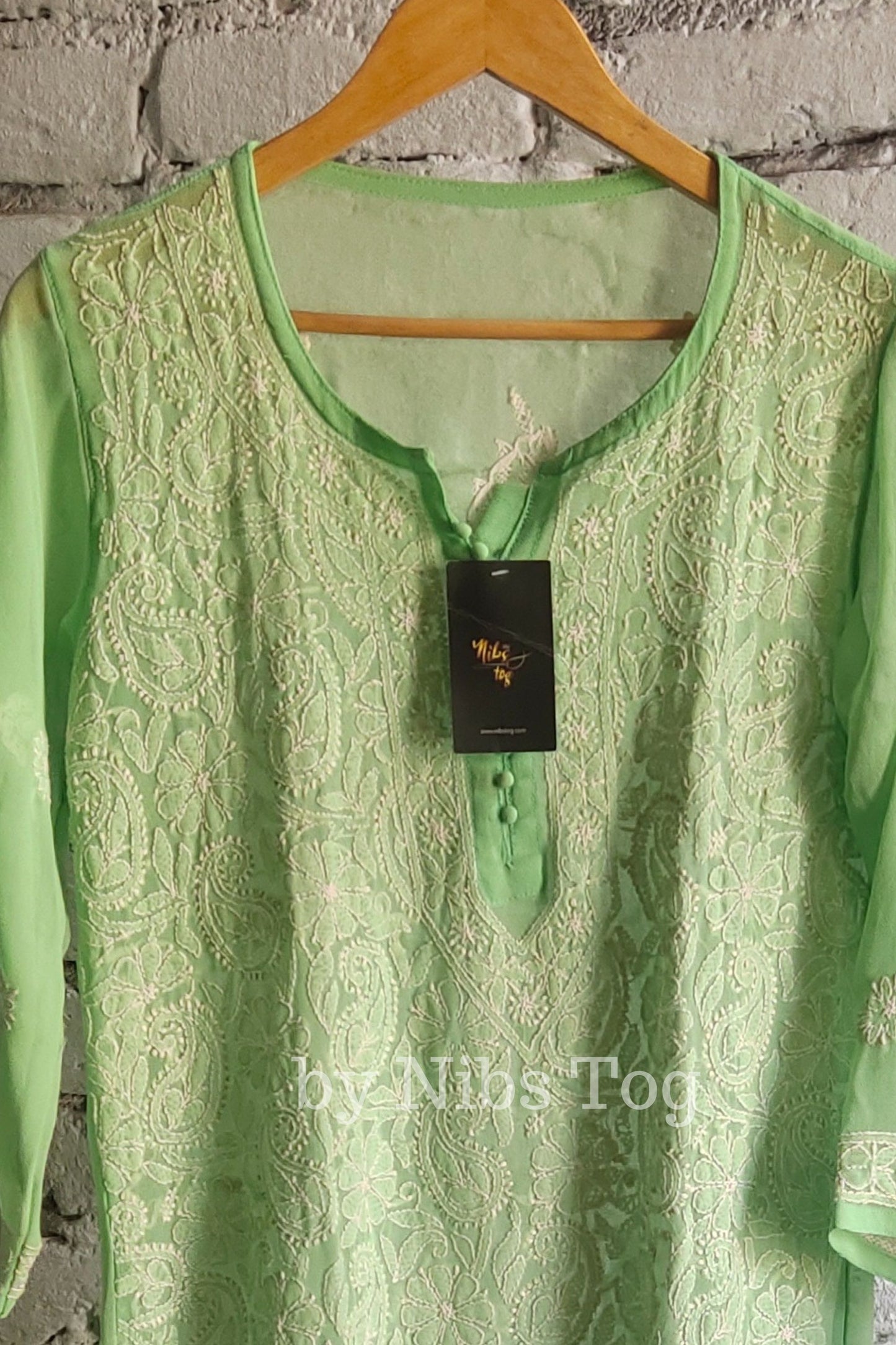 Light Green Georgette Chikankari Kurta full Work Large
