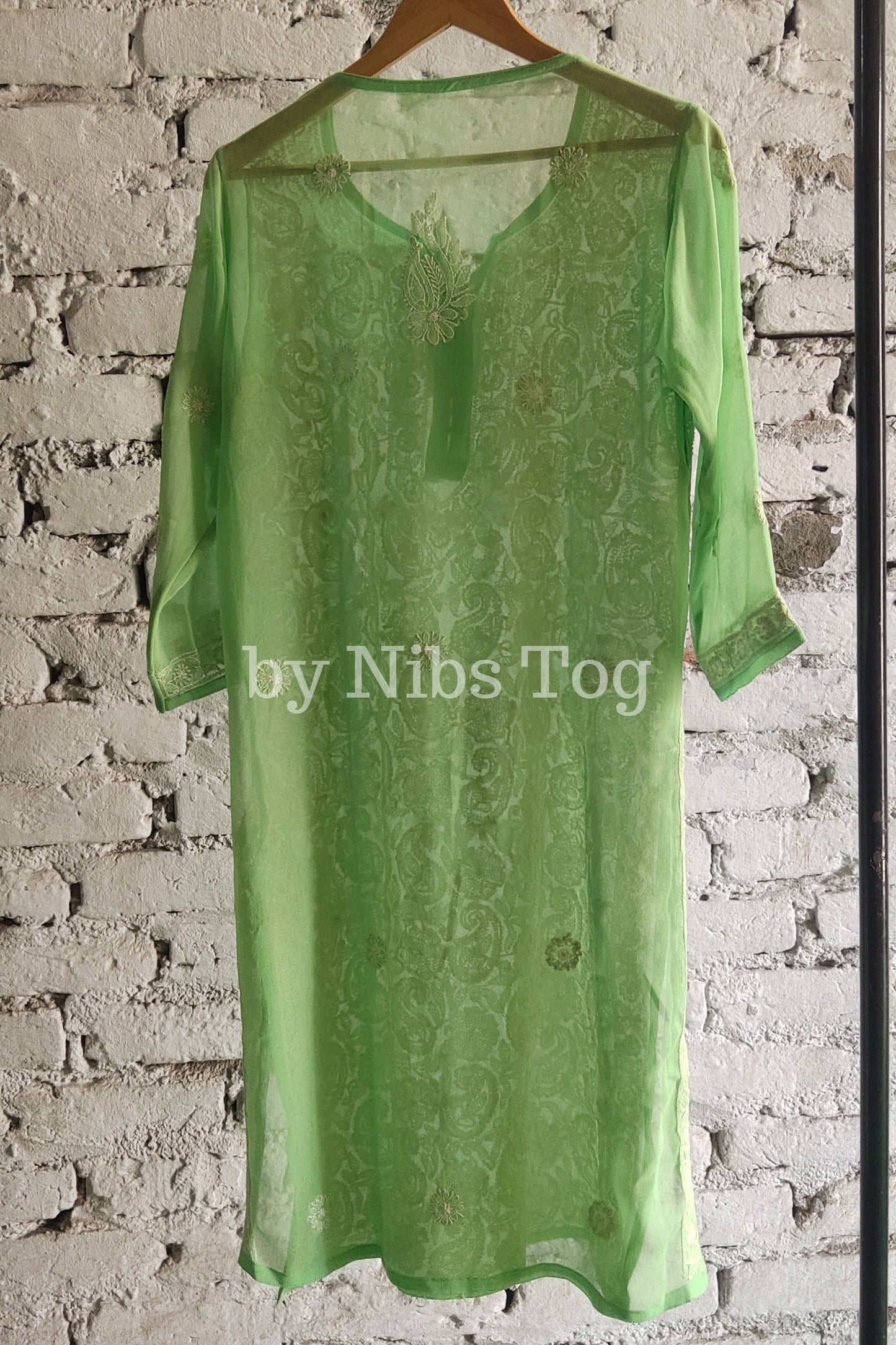 Light Green Georgette Chikankari Kurta full Work Large