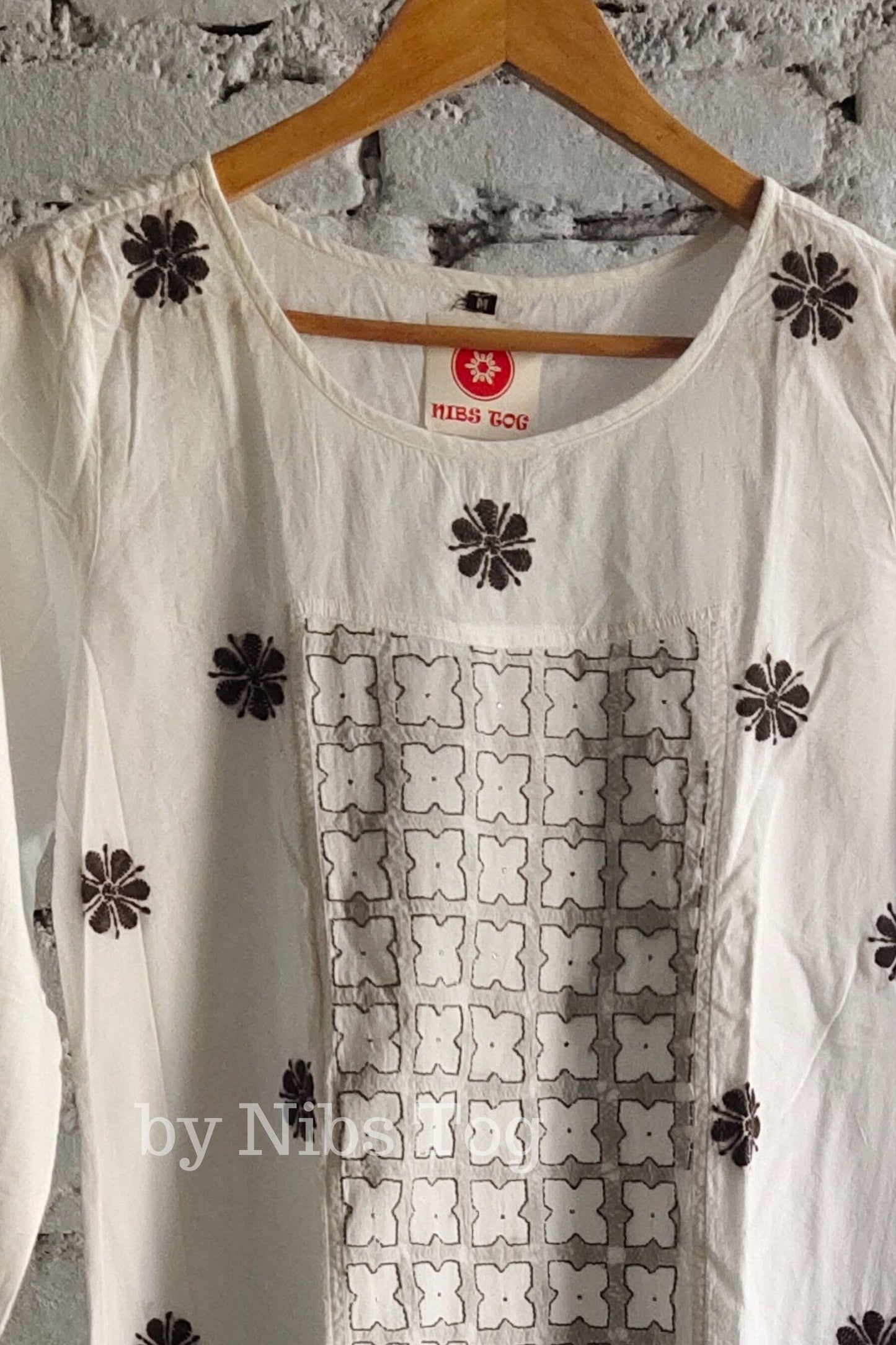 Cotton Chikankari Kurta A Line White and Grey