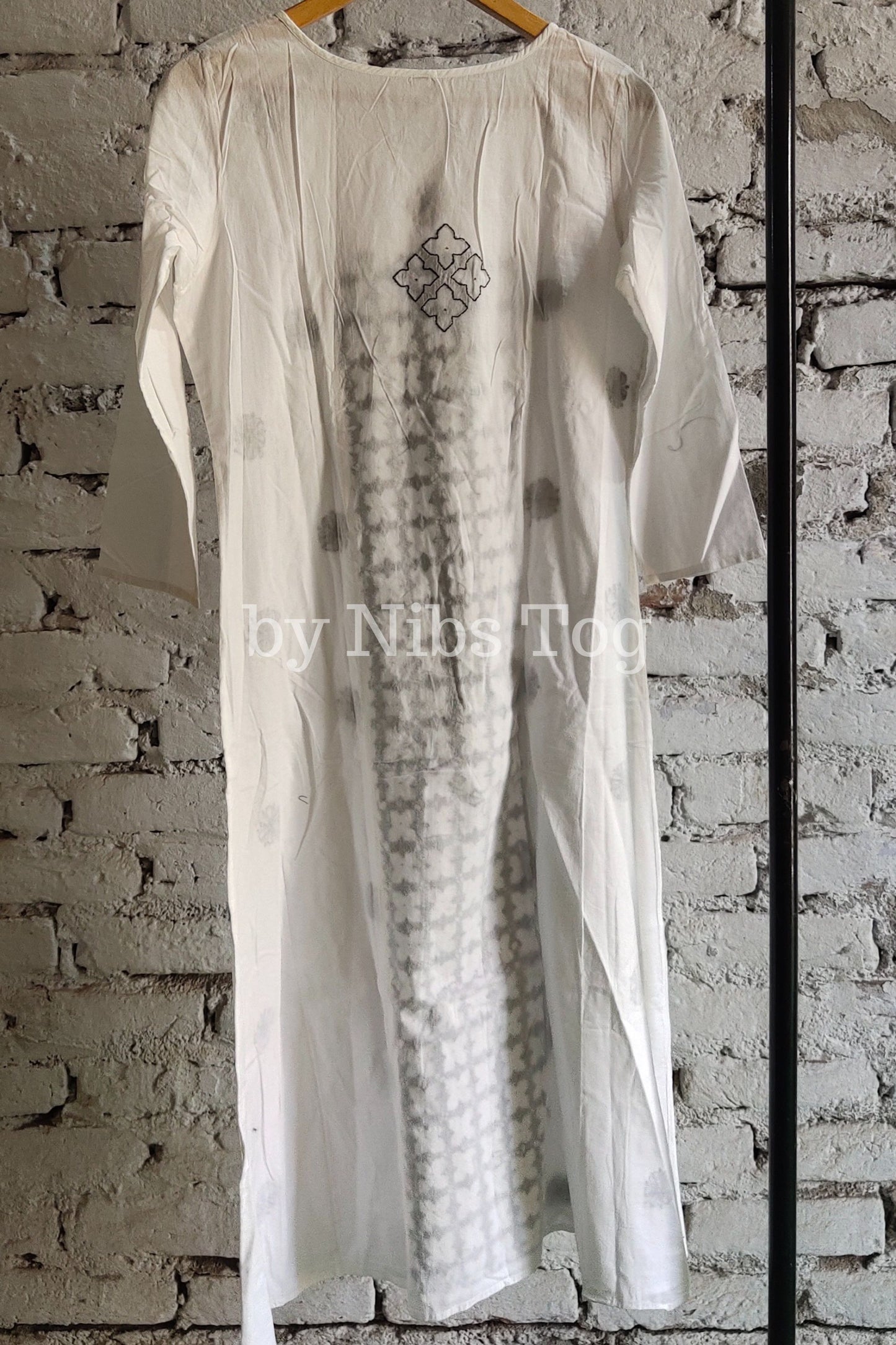 Cotton Chikankari Kurta A Line White and Blue Large