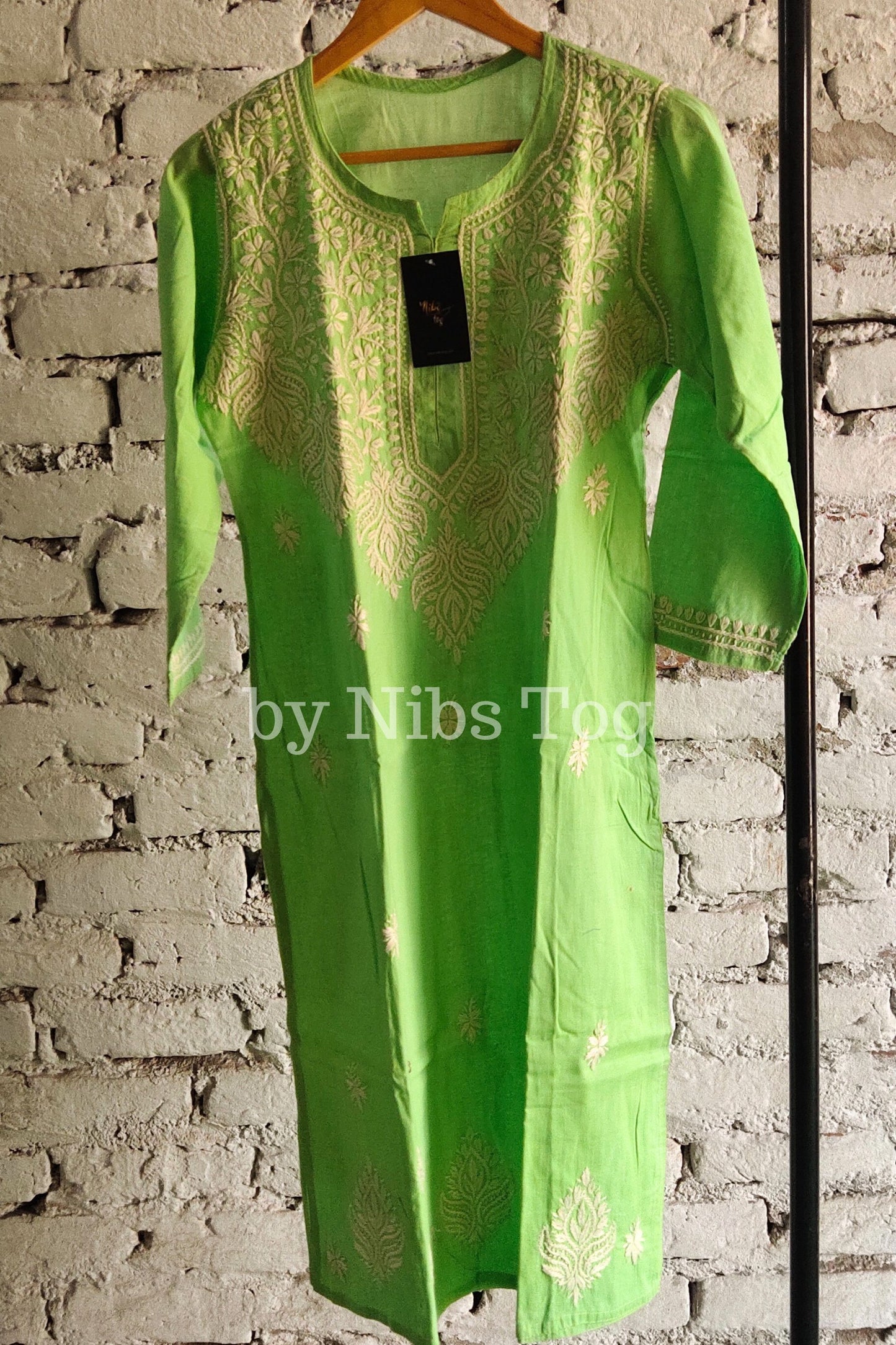 Pure Cotton Chikankari Kurta for Women Green Medium